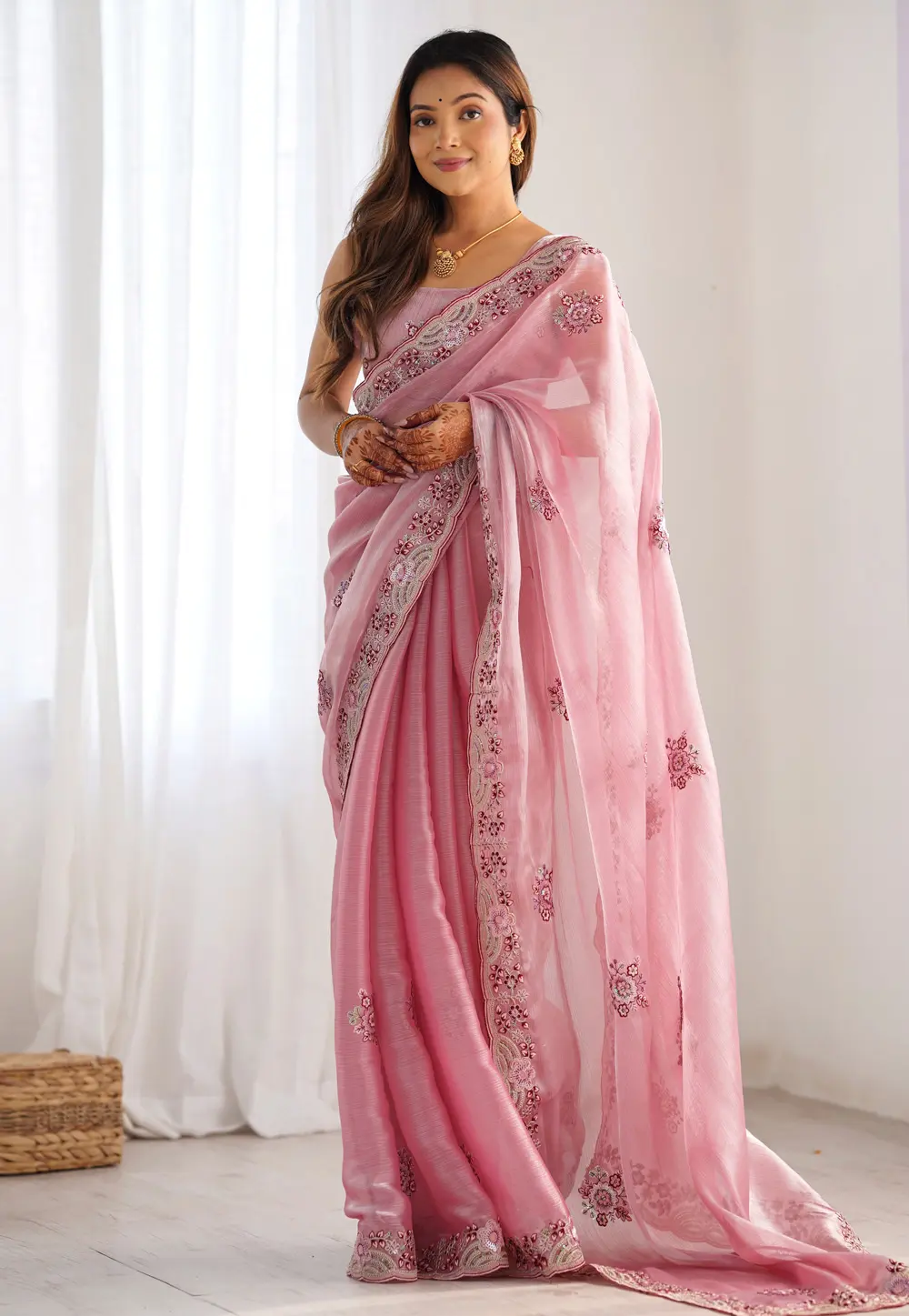 Pink Chiffon Saree With Blouse 298838