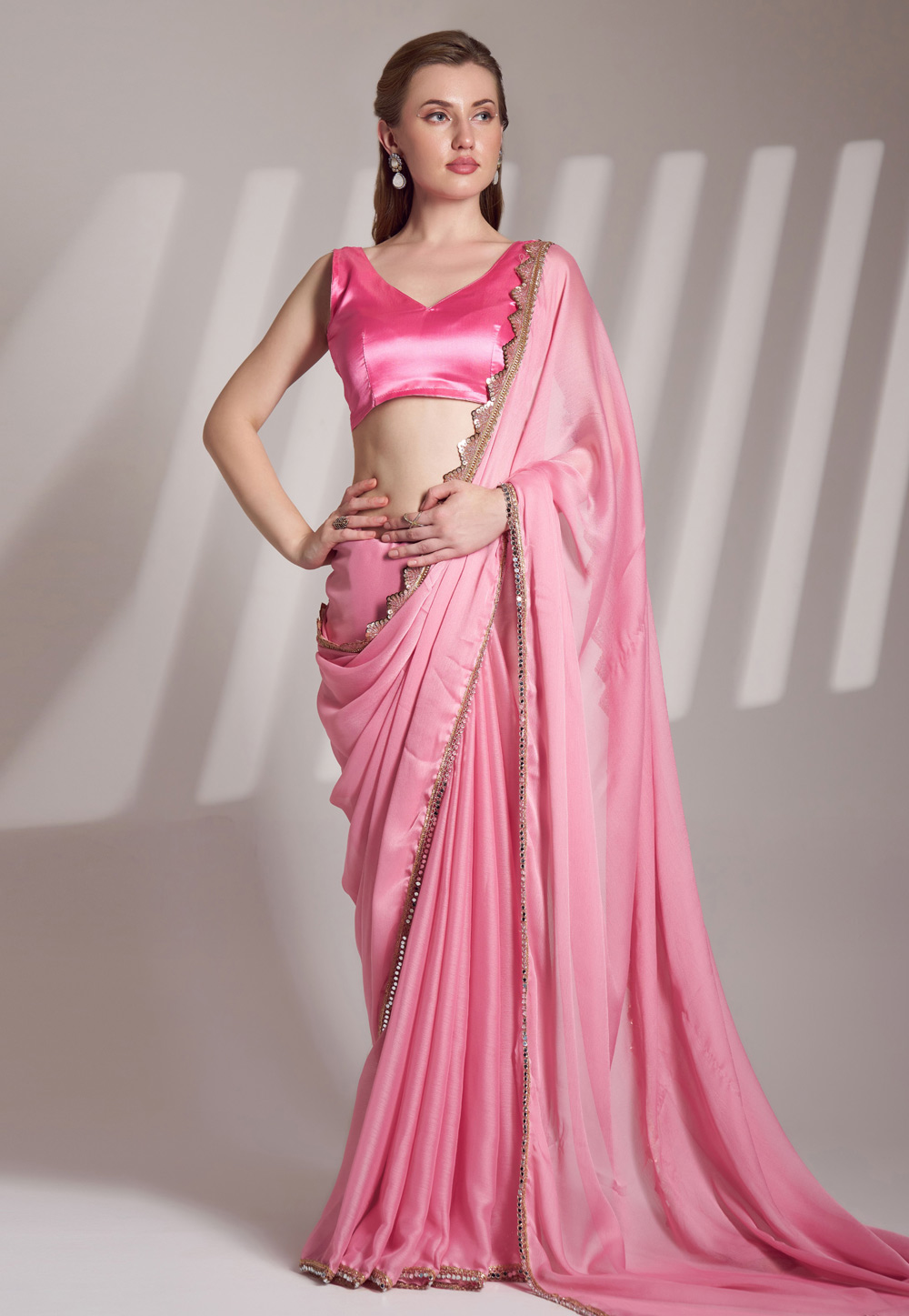 Pink Chiffon Saree With Blouse 304949