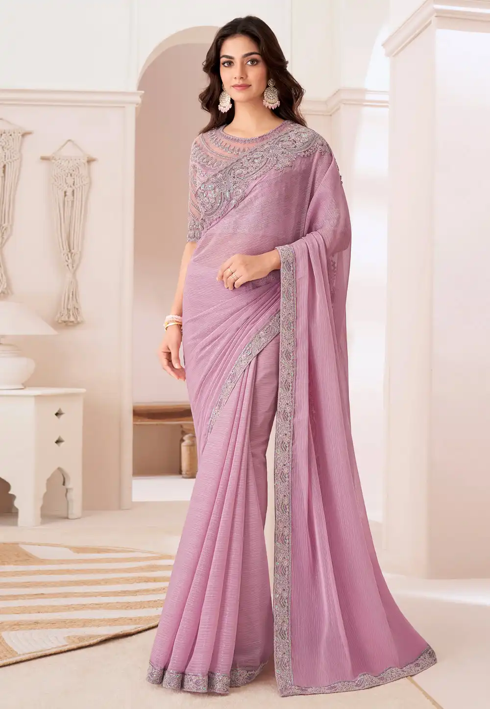 Pink Chiffon Saree With Blouse 292311