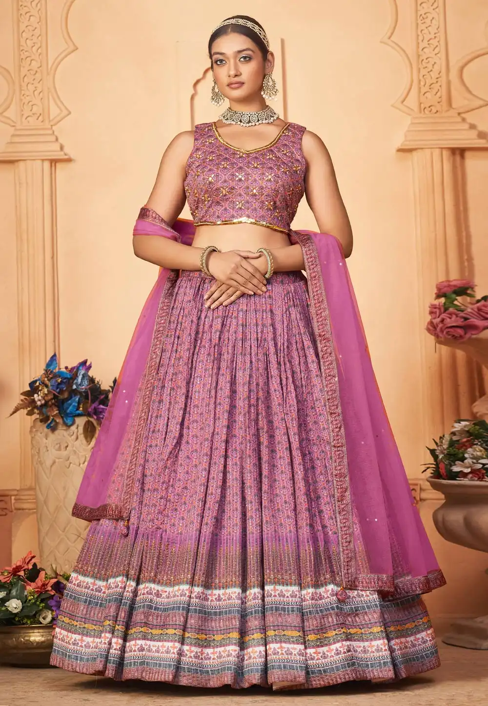 Pink Chinon Circular Lehenga Choli 293365