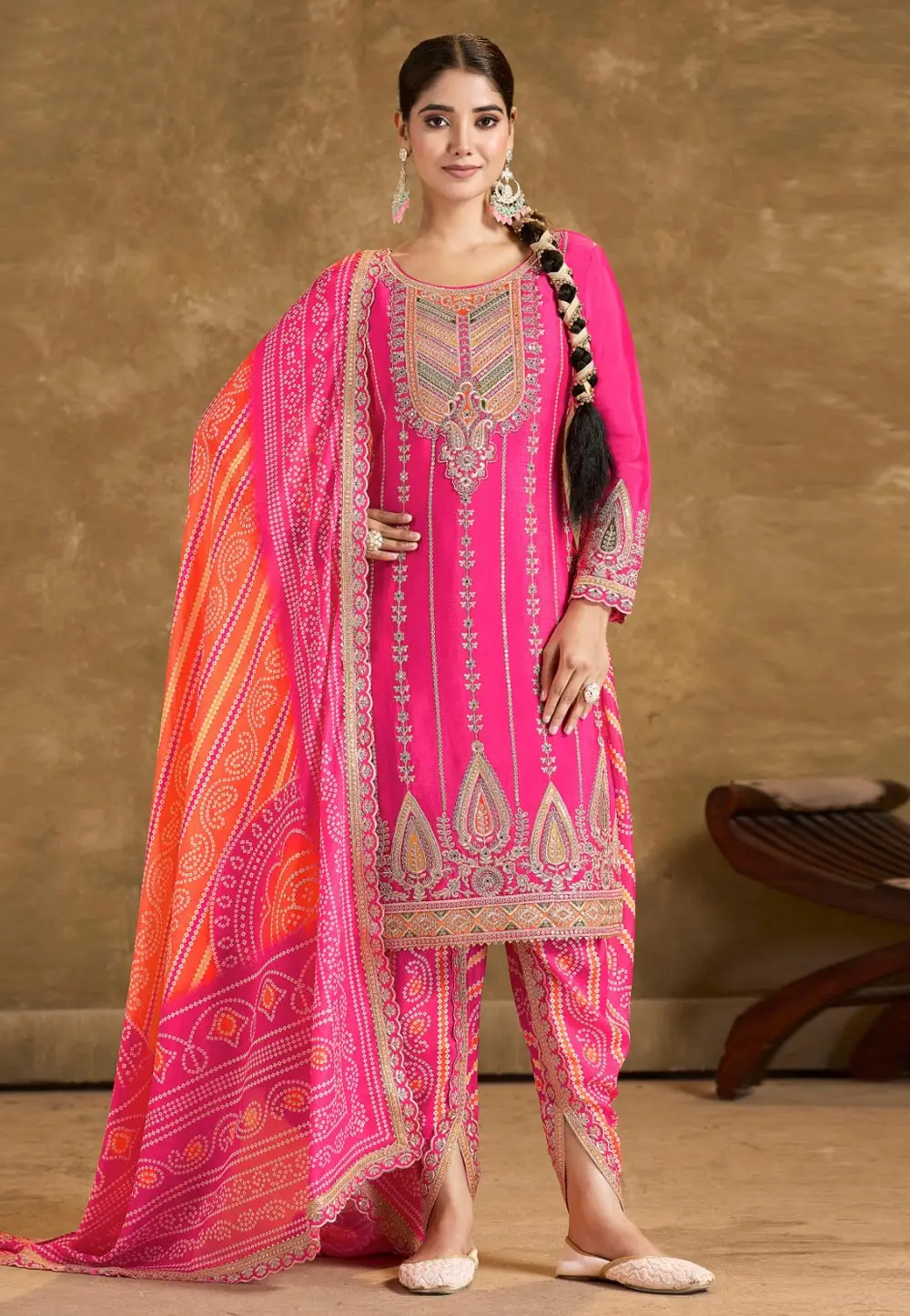 Pink Chinon Dhoti Salwar Suit 295766