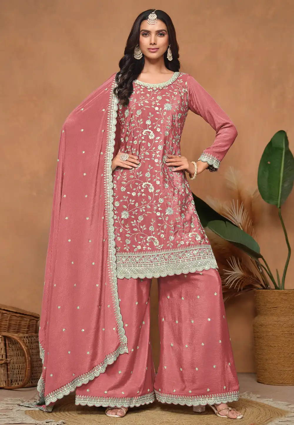 Pink Chinon Embroidered Pakistani Suit 292166