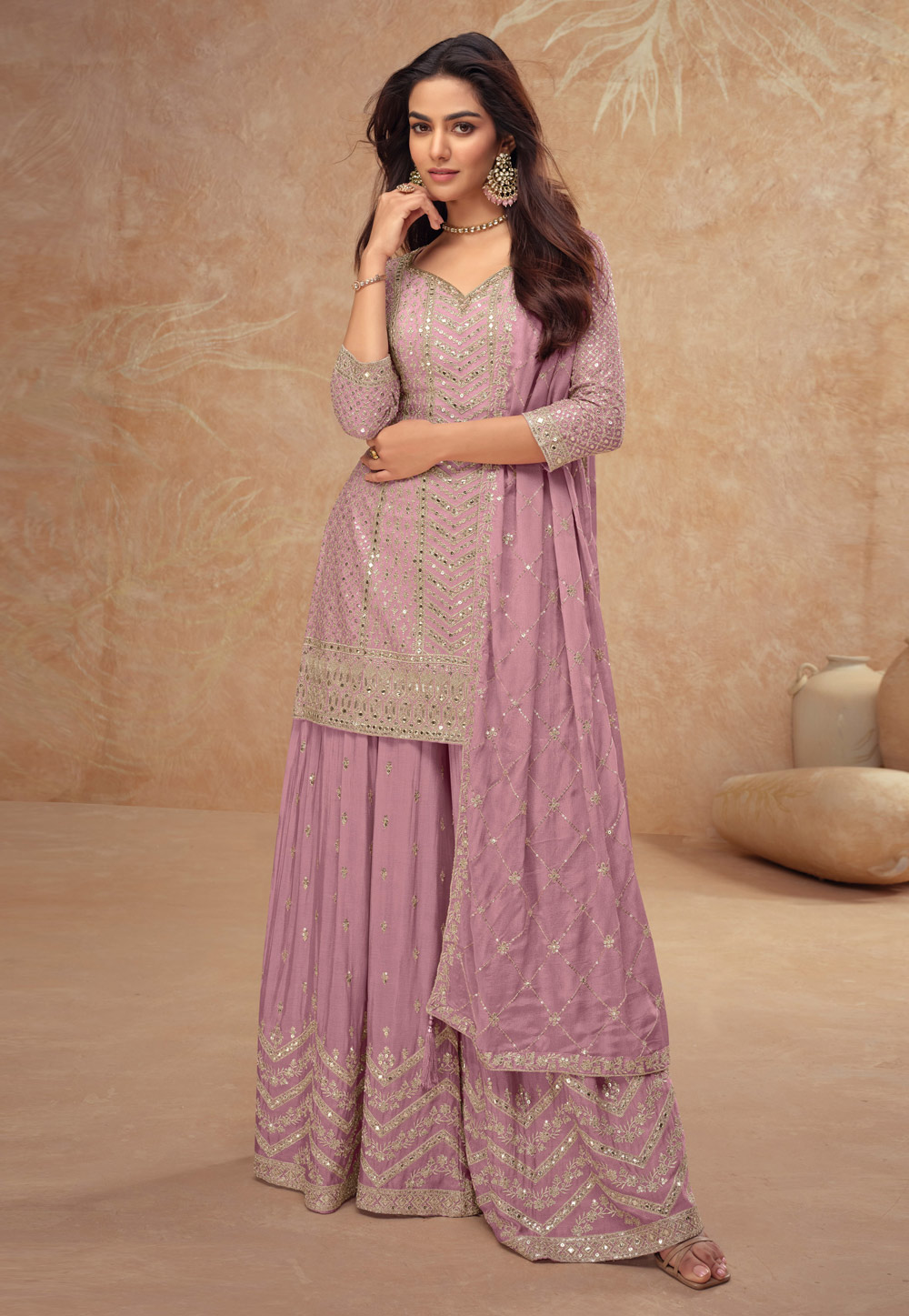 Pink Chinon Embroidered Pakistani Suit 305713