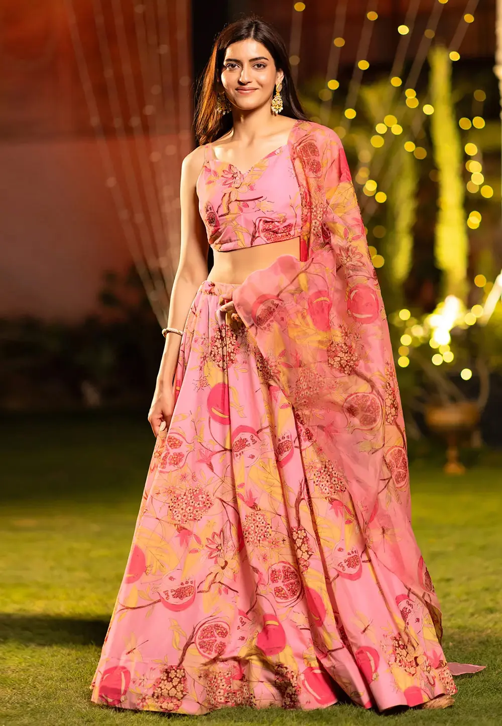 Pink Chinon Floral print Lehenga choli 304780