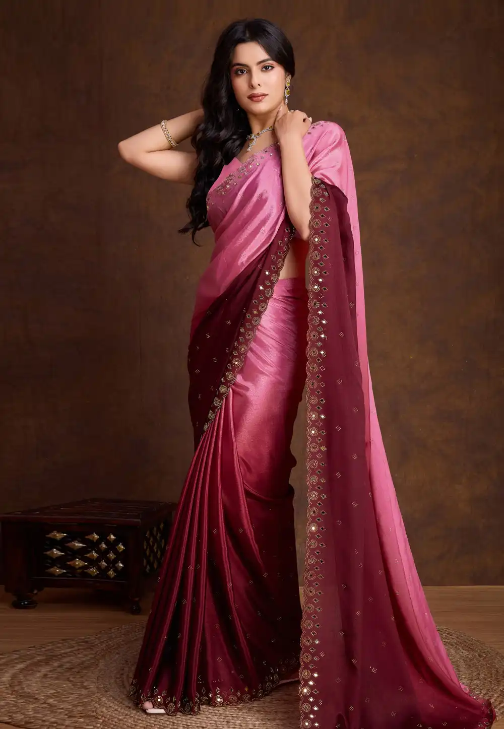 Pink Chinon Half N Half Saree 294132