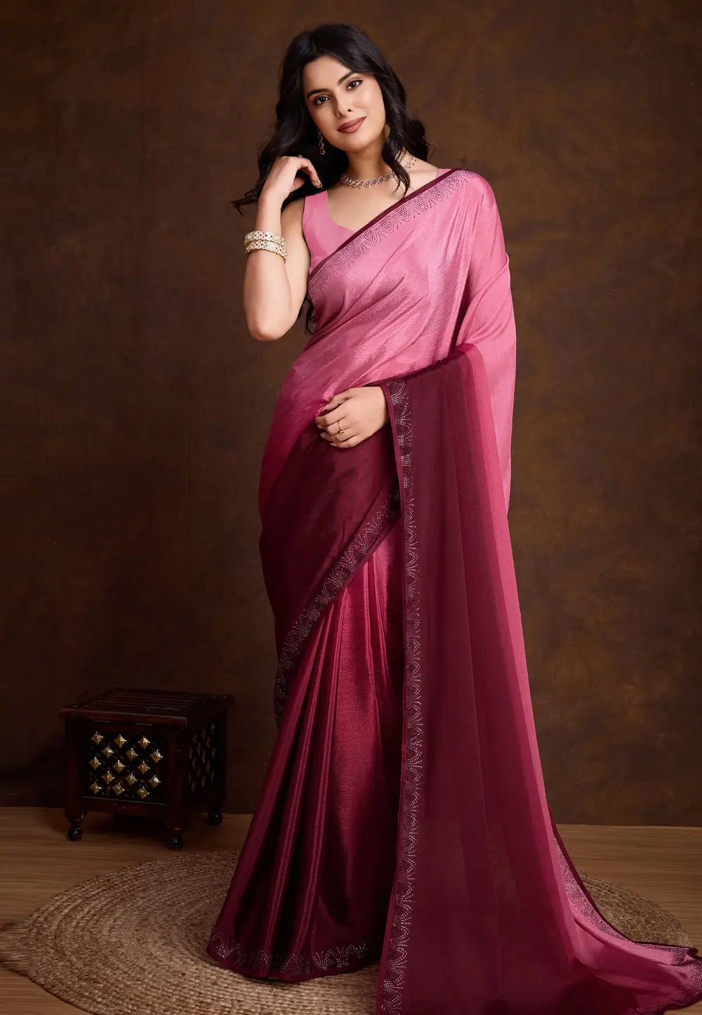 Pink Chinon Half N Half Saree 295336