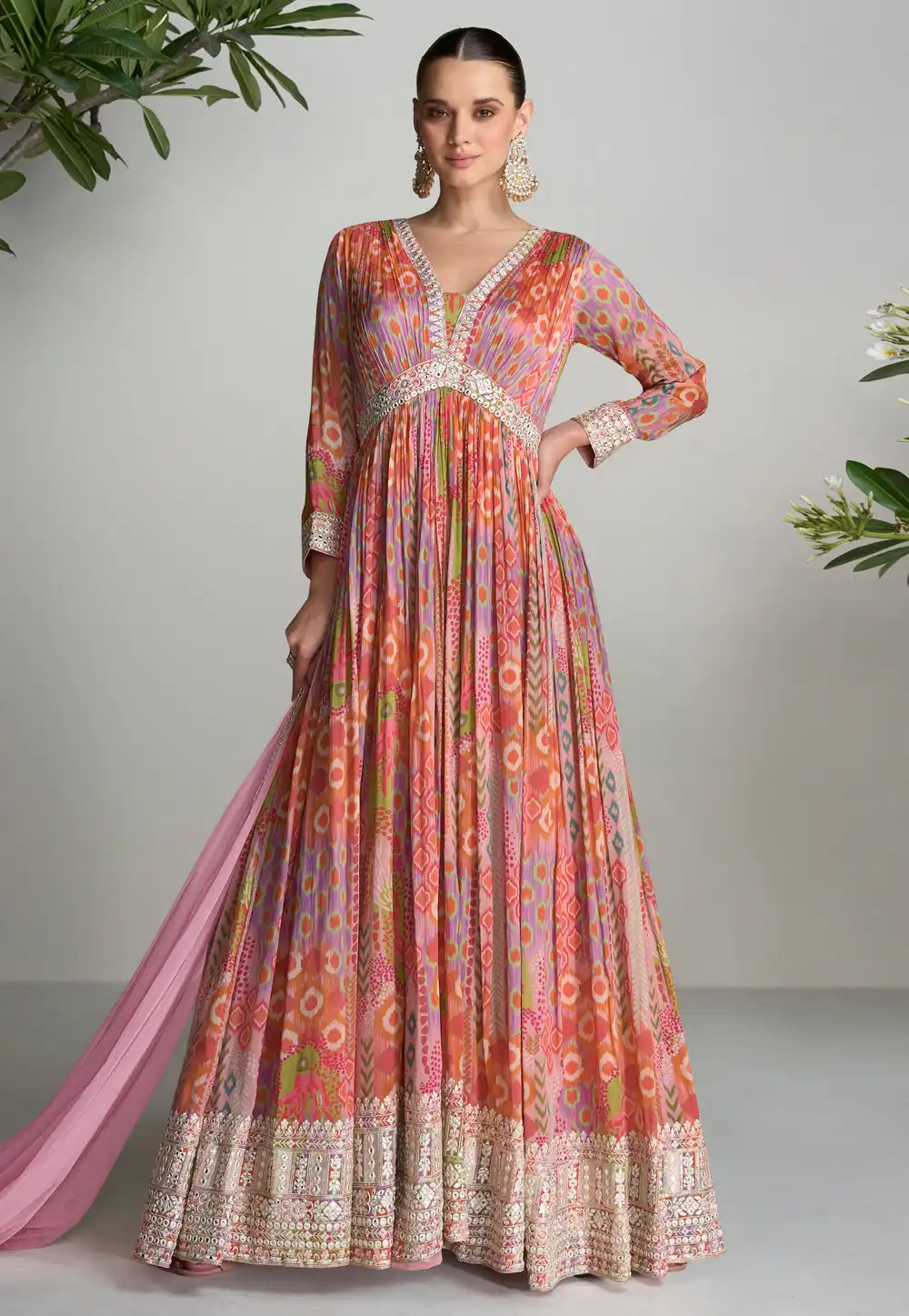 Pink Chinon Long Anarkali Suit 291677