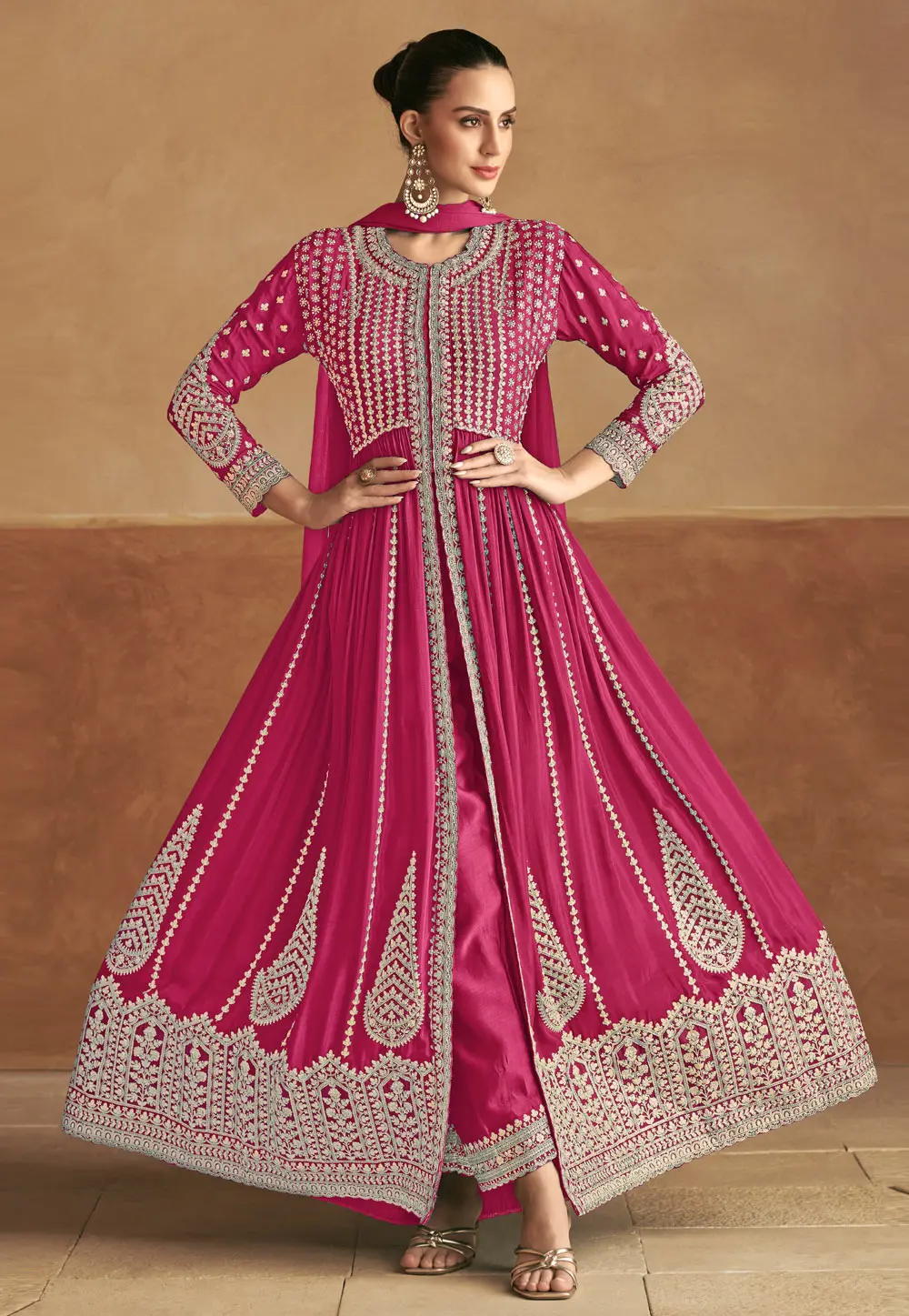 Pink Chinon Long Anarkali Suit 300617