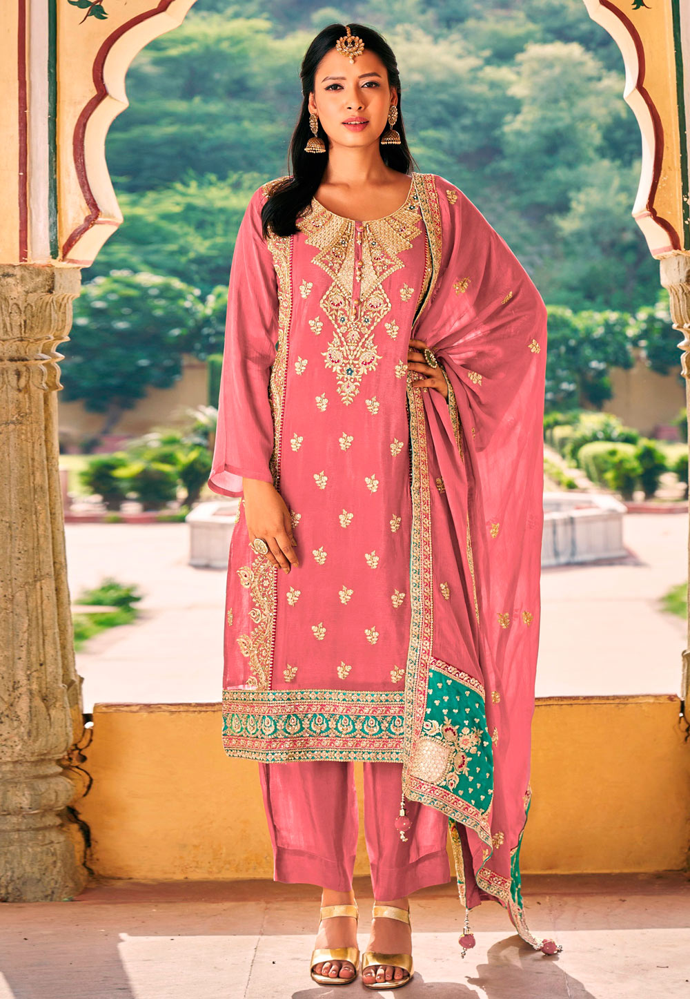 Pink Chinon Pakistani Suit 284857