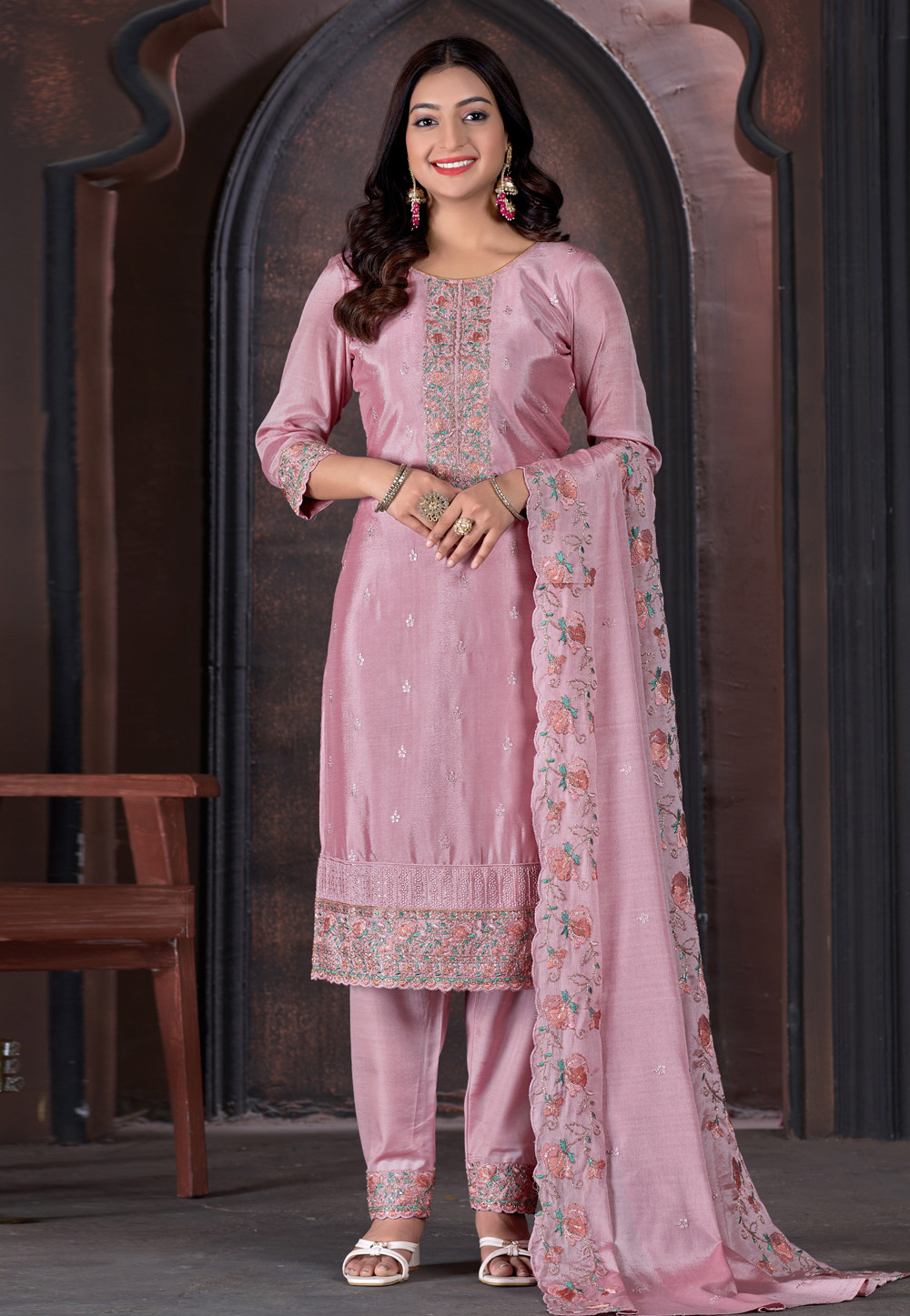 Pink Chinon Pakistani Suit 283487
