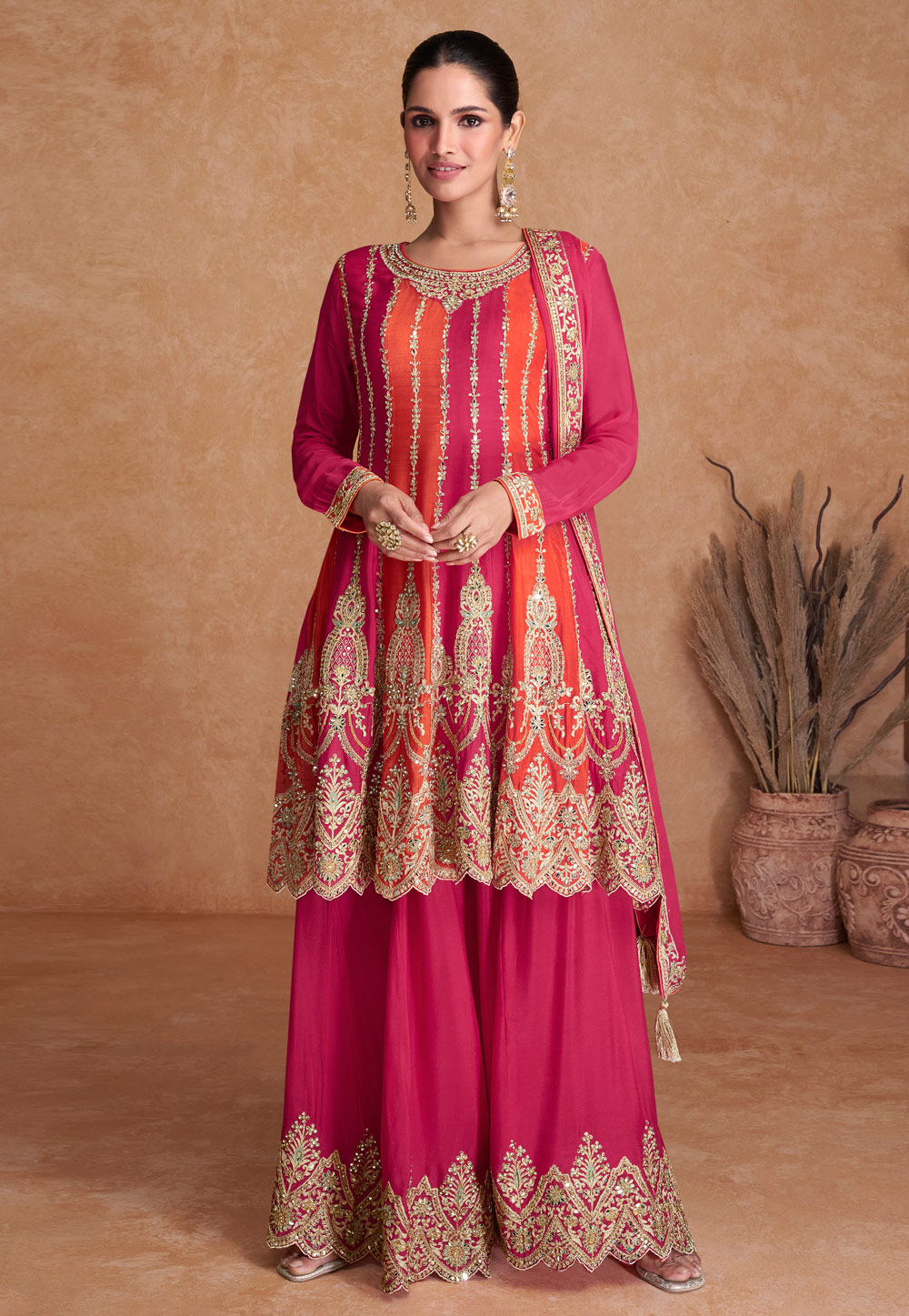 Pink Chinon Pakistani Suit 285983