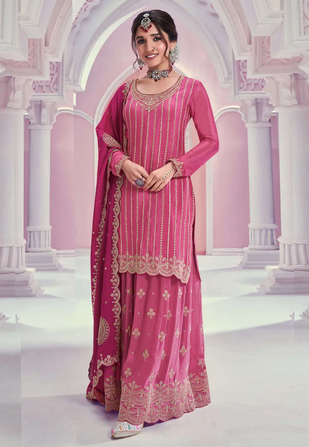 Pink Chinon Palazzo Suit 301767