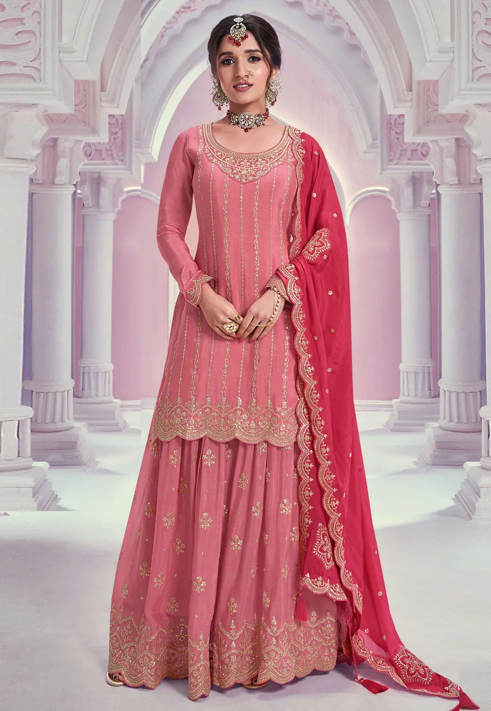 Pink Chinon Palazzo Suit 301771