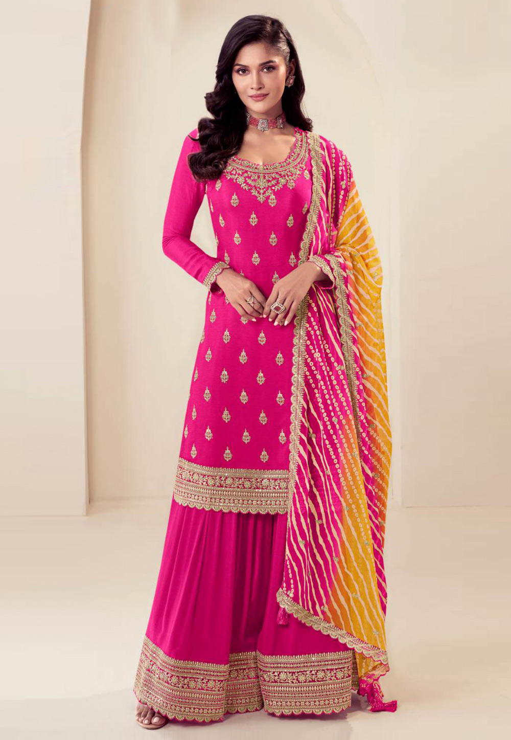 Pink Chinon Palazzo Suit 305327