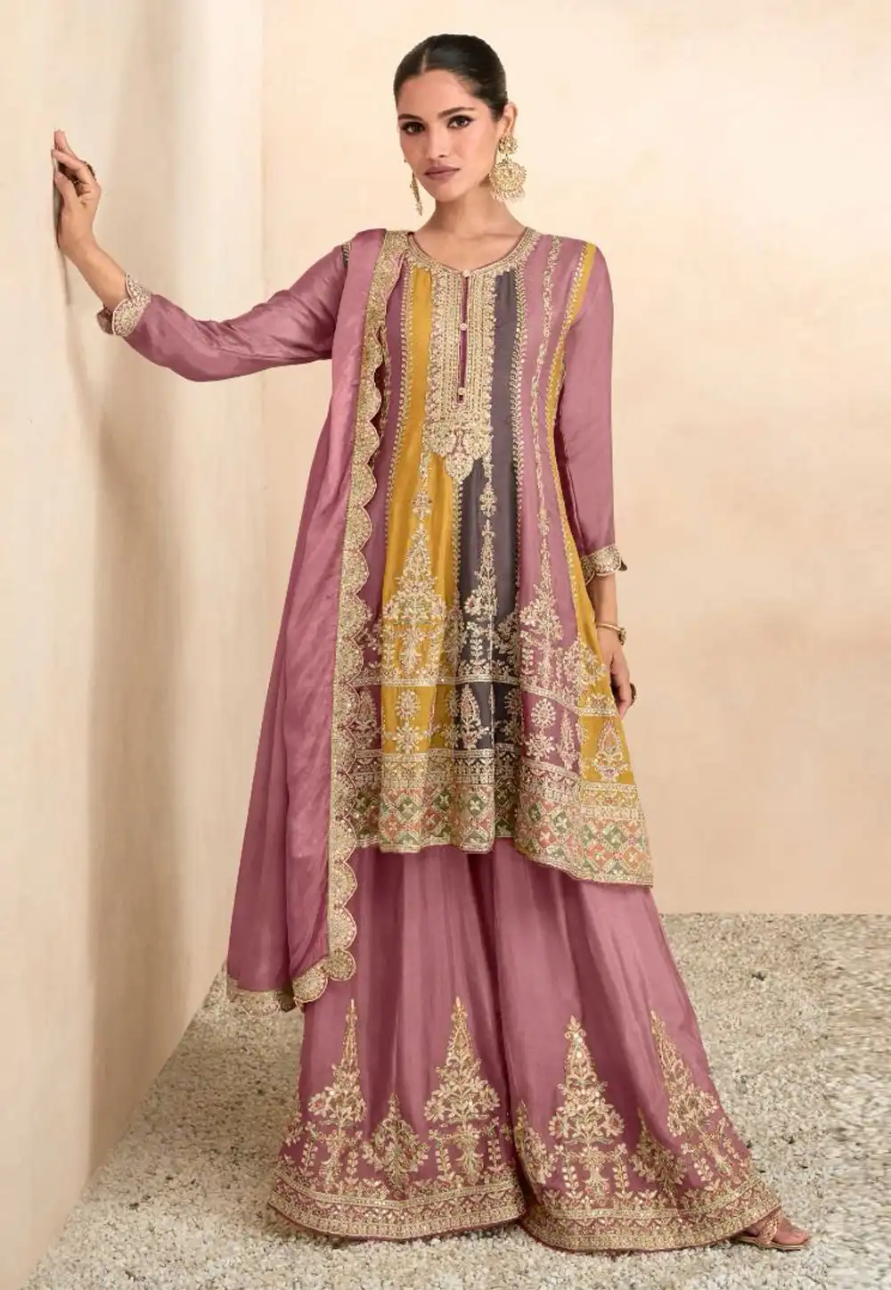 Pink Chinon Palazzo Suit 294849