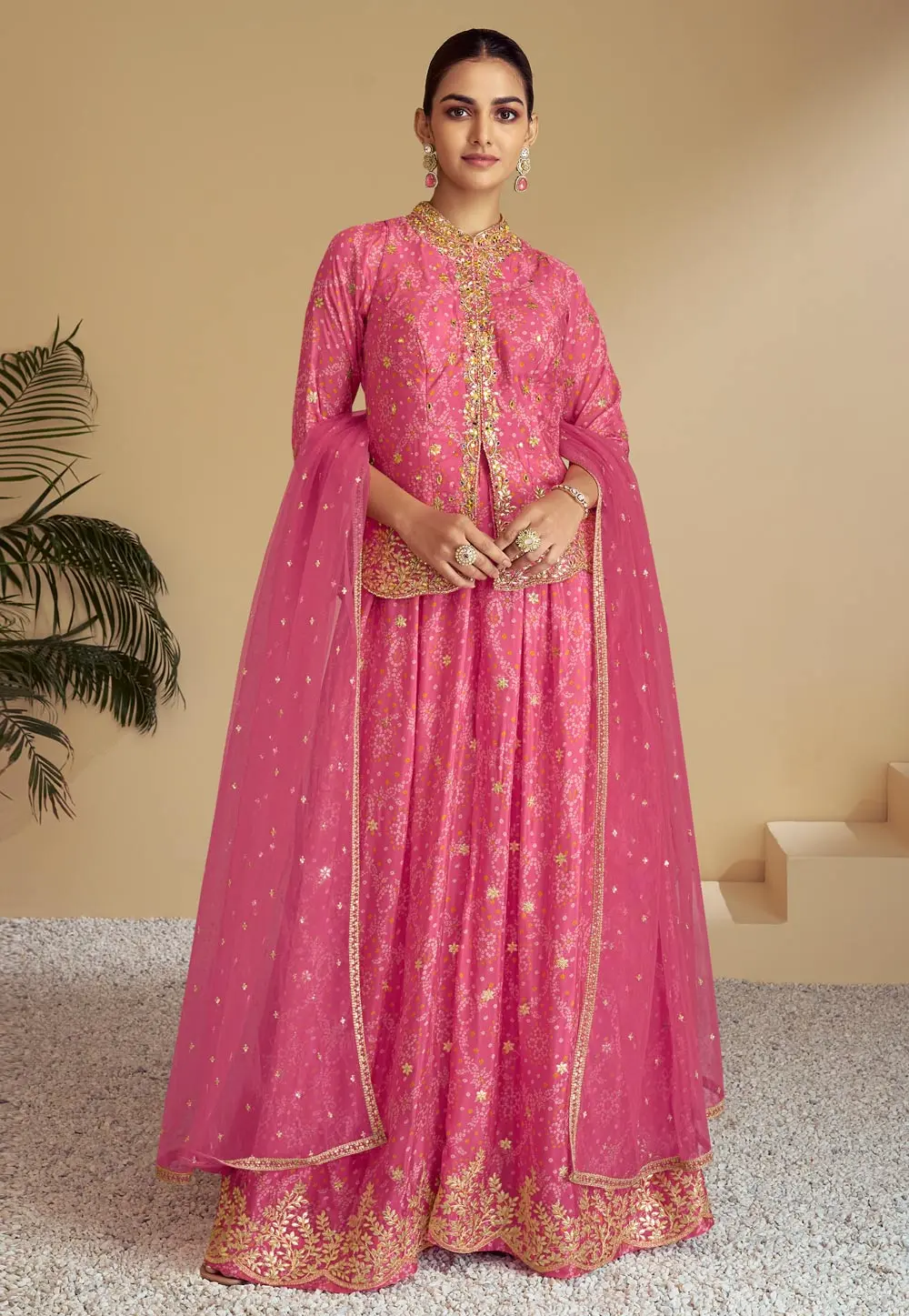 Pink Chinon Palazzo Suit 301574