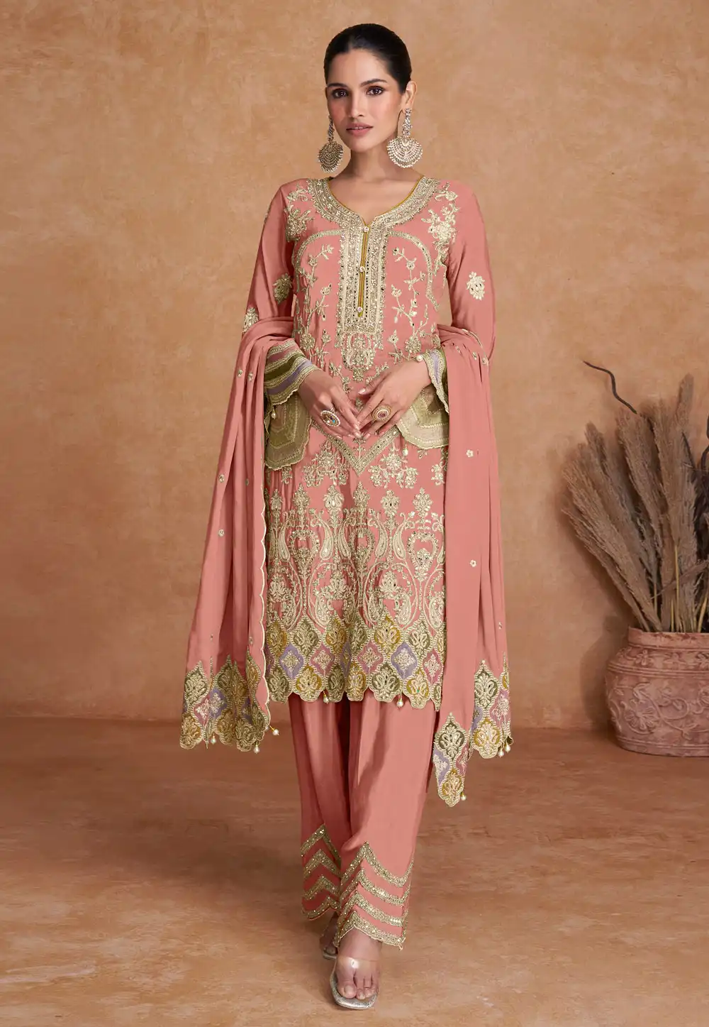 Pink Chinon Pant Style Suit 292151