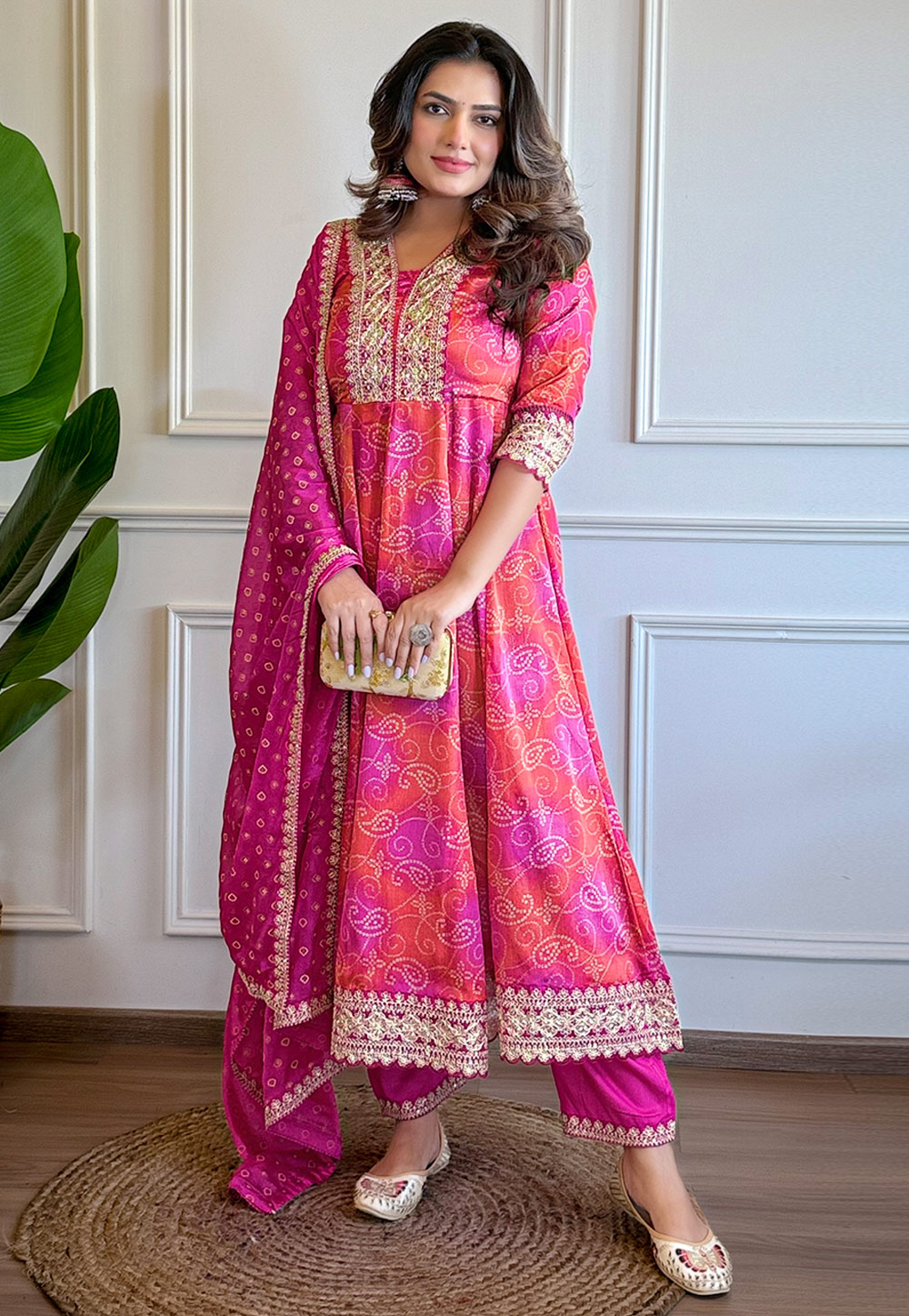 Pink Chinon Readymade Anarkali Suit 310307