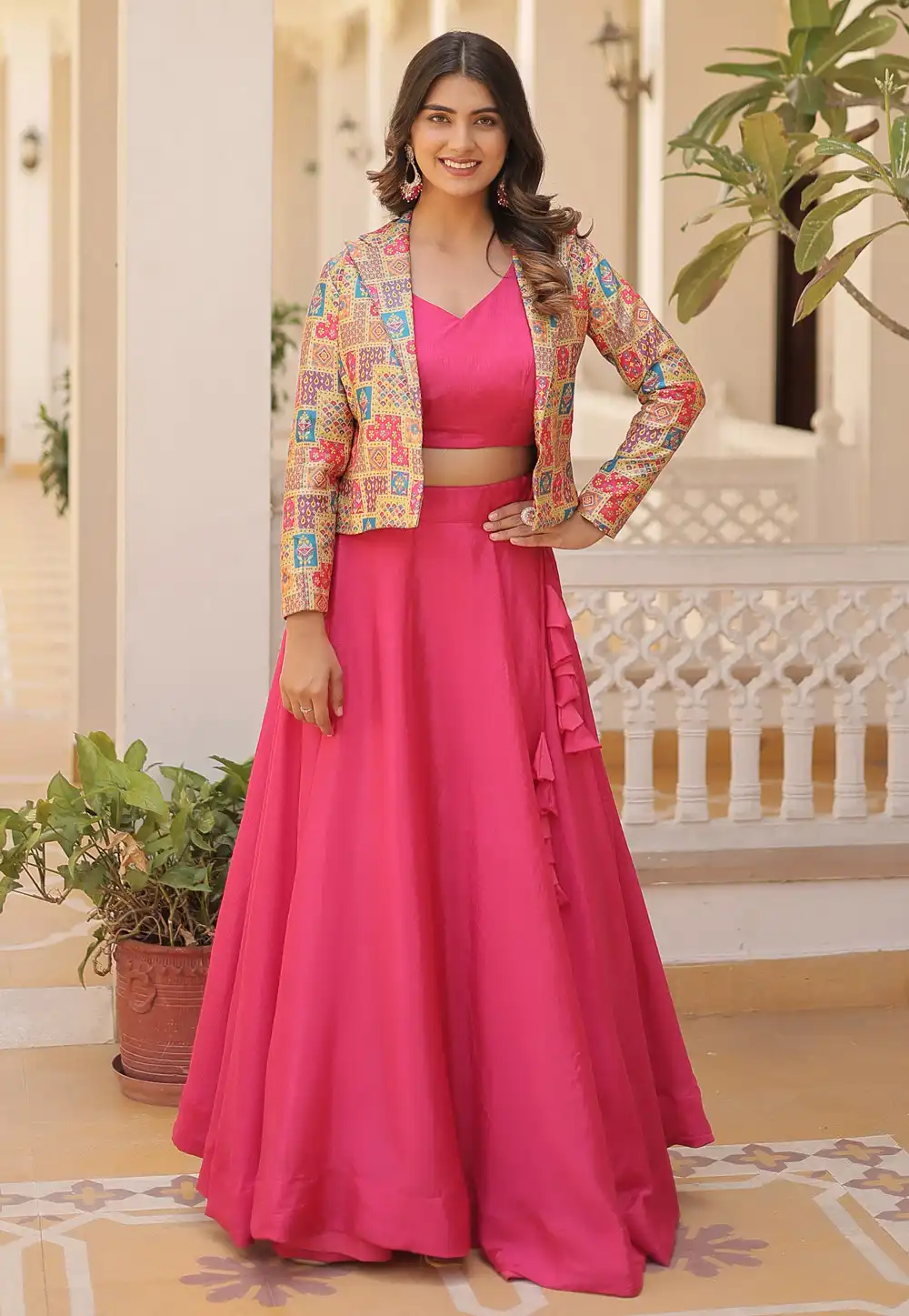 Pink Chinon Readymade Jacket Style Lehenga Choli 291229