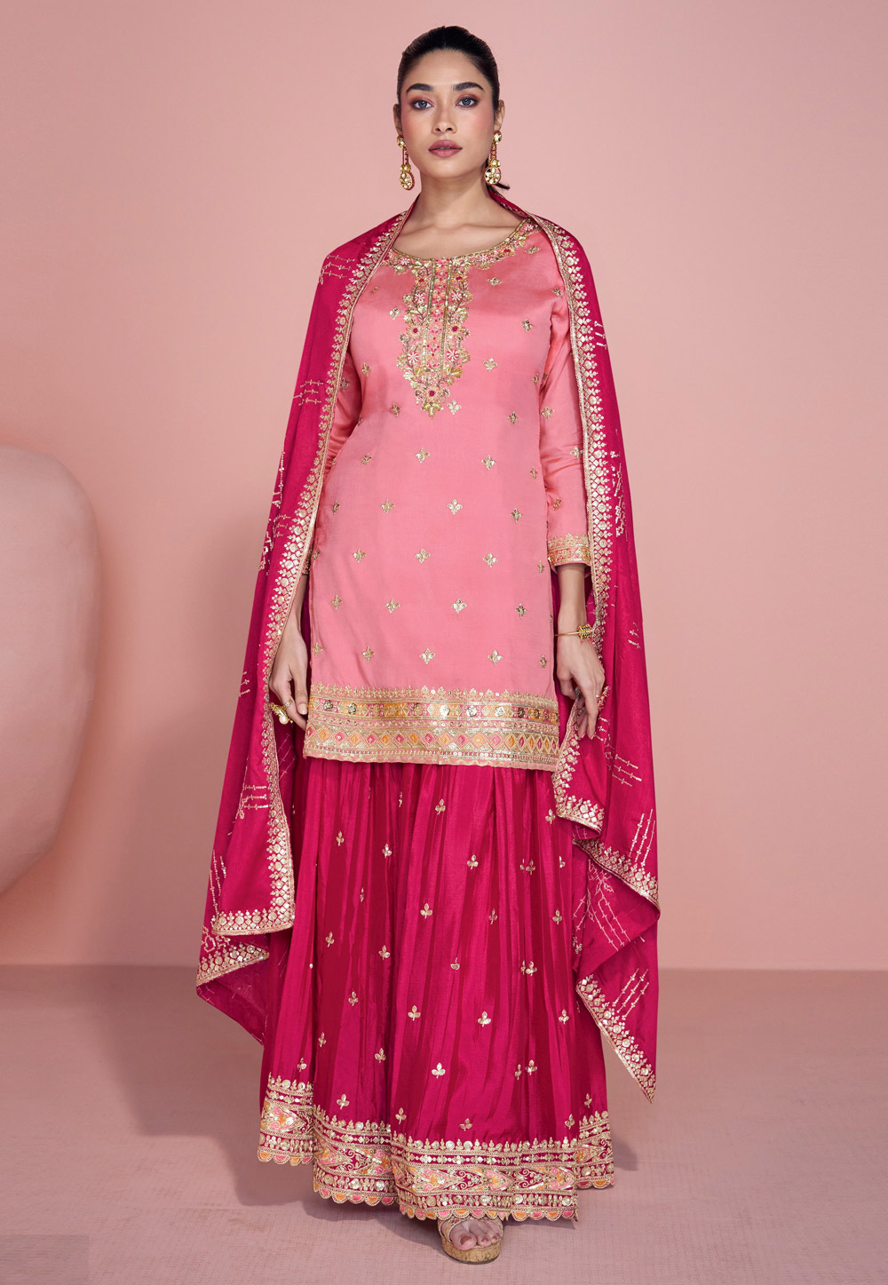 Pink Chinon Sharara Suit 310364