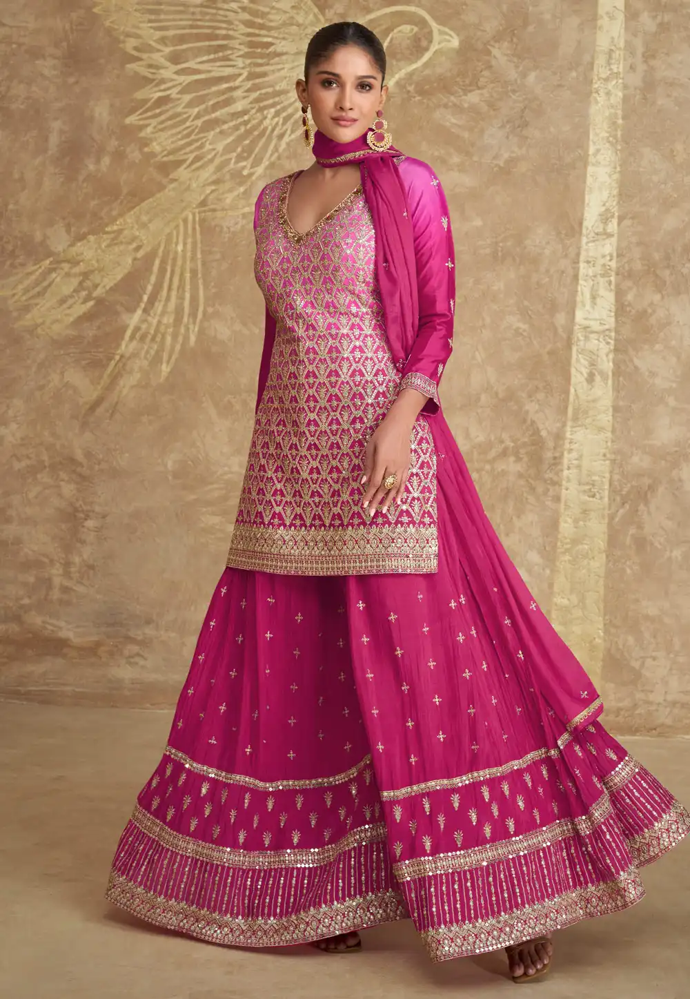 Pink Chinon Silk Embroidered Pakistani Suit 294417