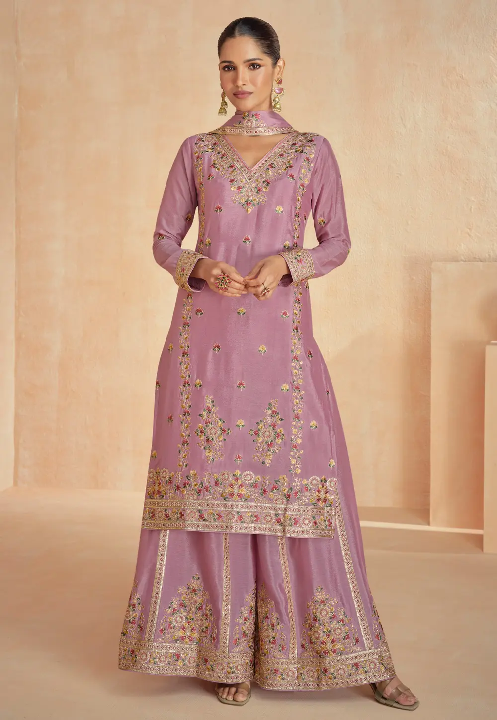 Pink Chinon Silk Pakistani Suit 297446