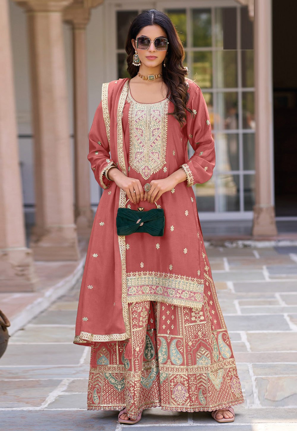 Pink Chinon Silk Pakistani Suit 305529