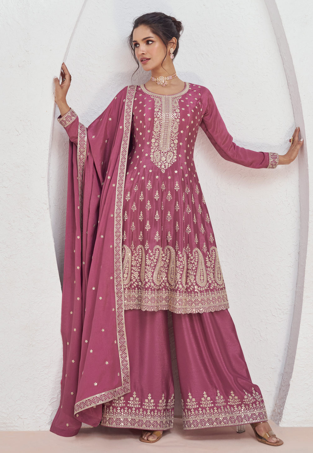 Pink Chinon Silk Pakistani Suit 285041