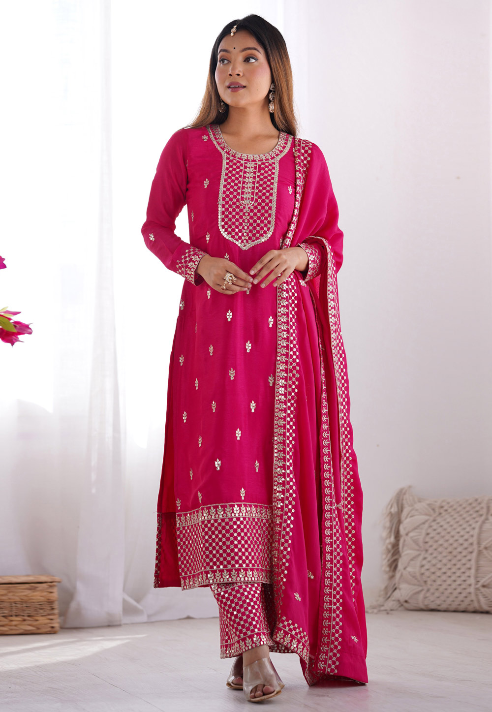 Pink Chinon Silk Readymade Pakistani Suit 309616