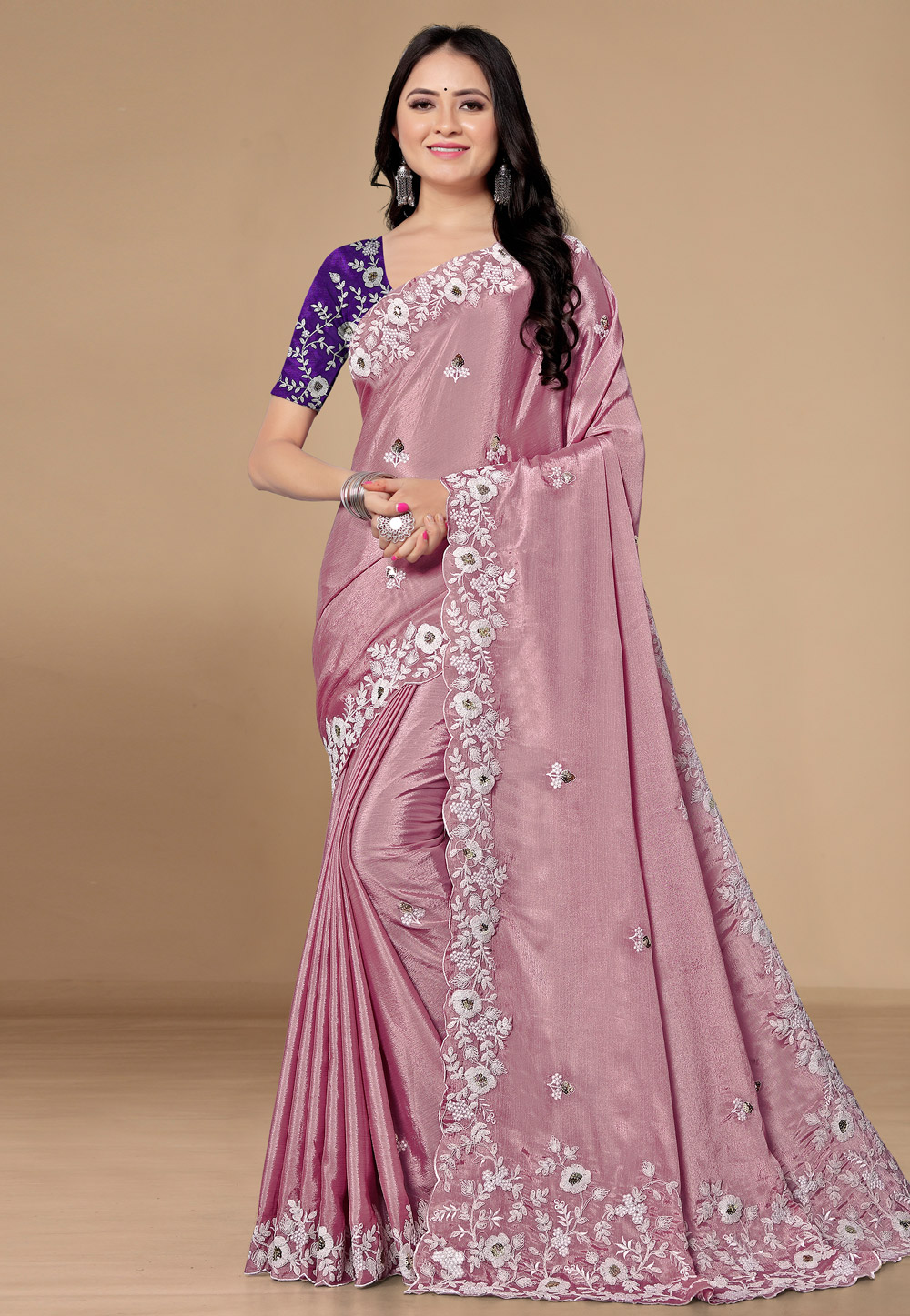 Pink Chinon Silk Saree With Blouse 279327