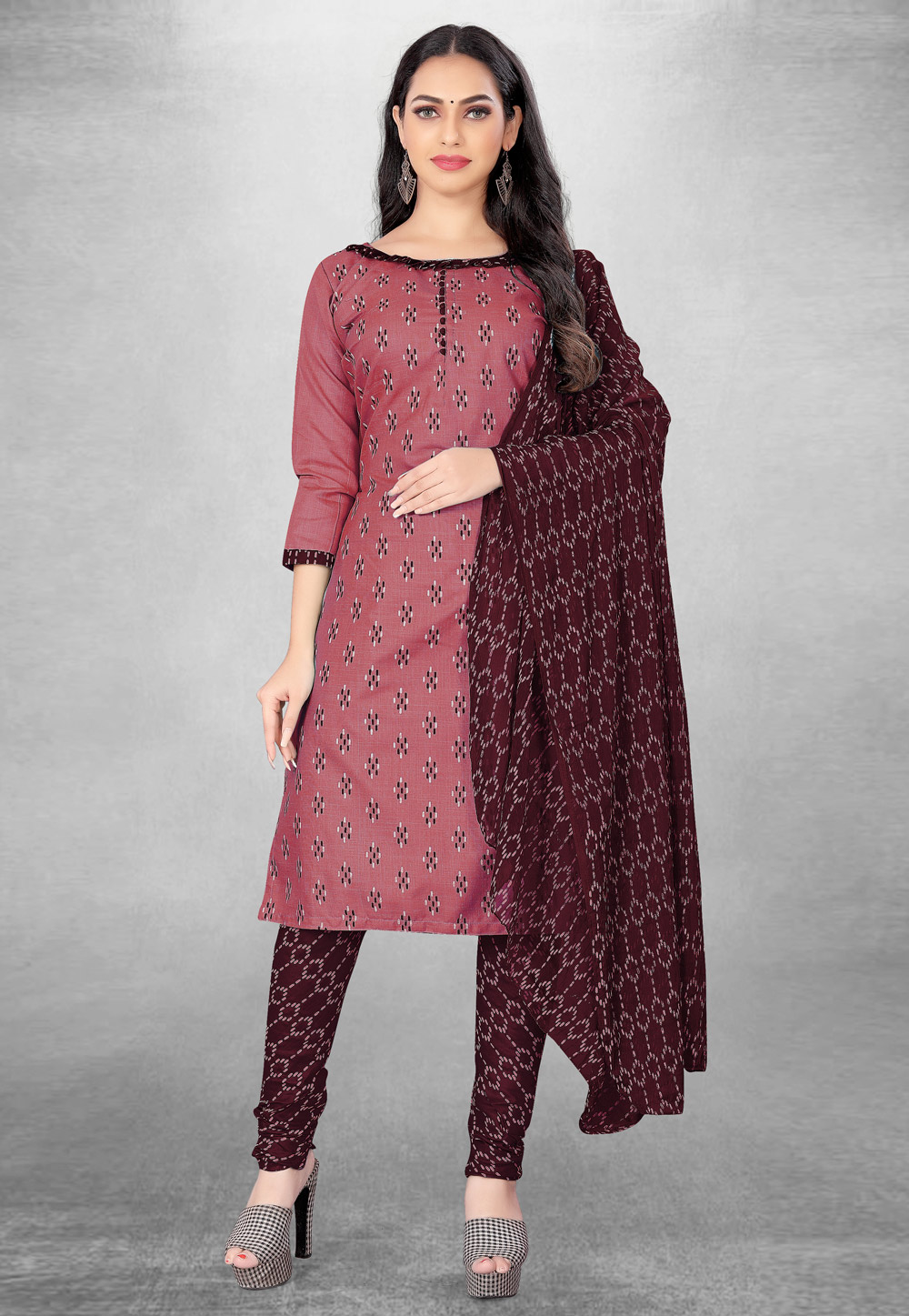 Pink Cotton Churidar Salwar Suit 280758
