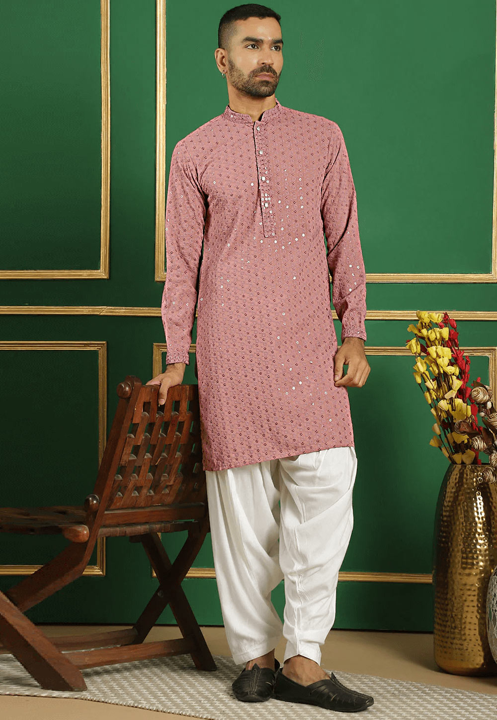 Pink Cotton Dhoti Kurta 287627