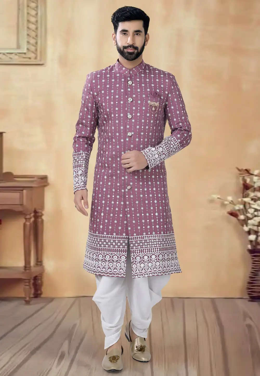 Pink Cotton Dhoti Sherwani 292405