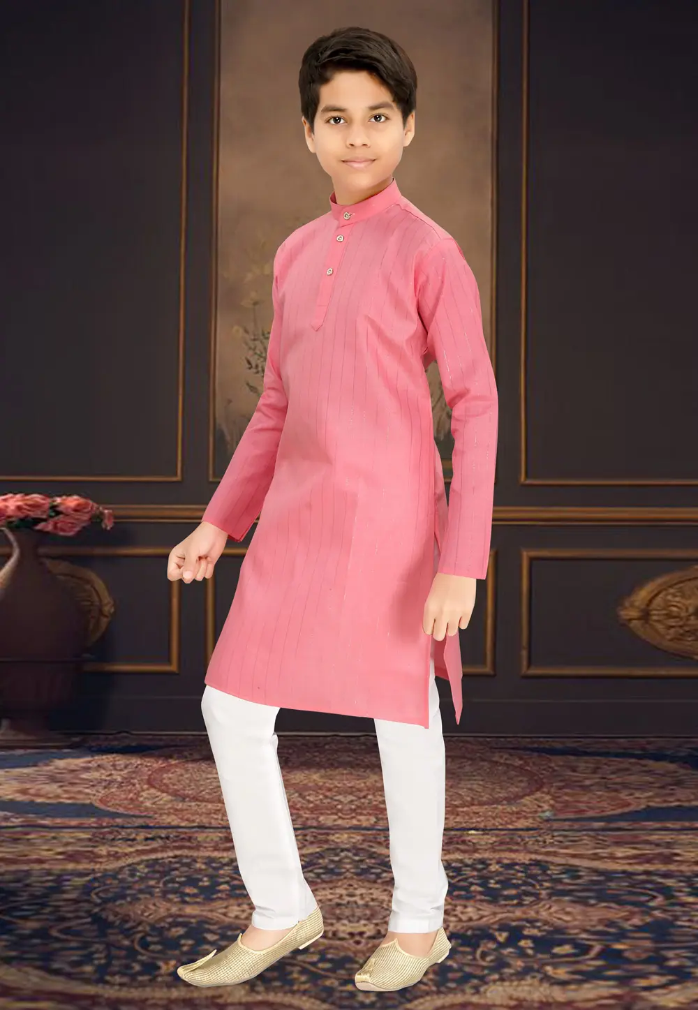 Pink Cotton Kids Kurta Pajama 298433