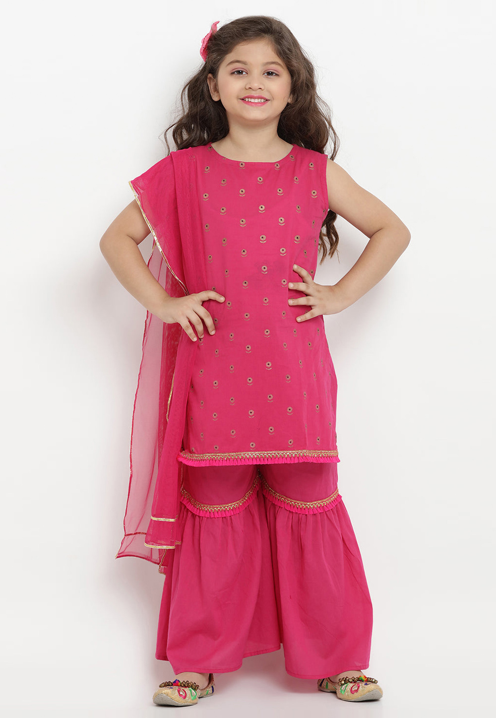 Pink Cotton Kids Sharara Suit 282621