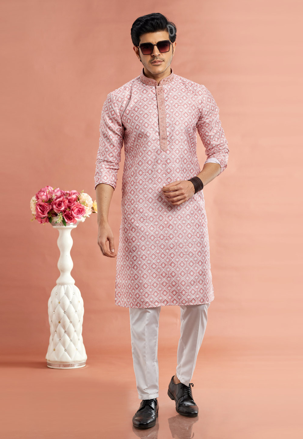 Pink Cotton Kurta Pajama 283318
