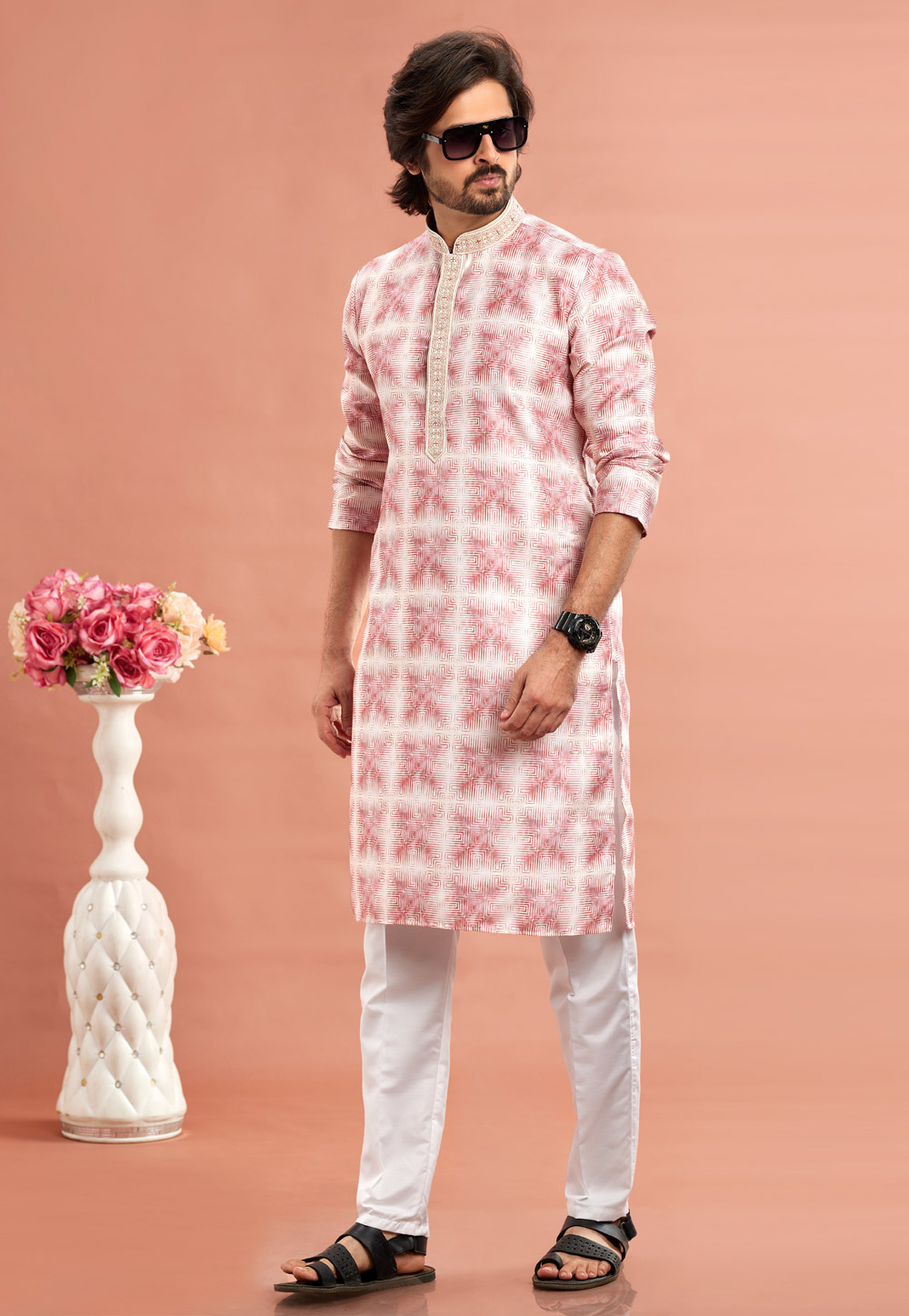 Pink Cotton Kurta Pajama 283326