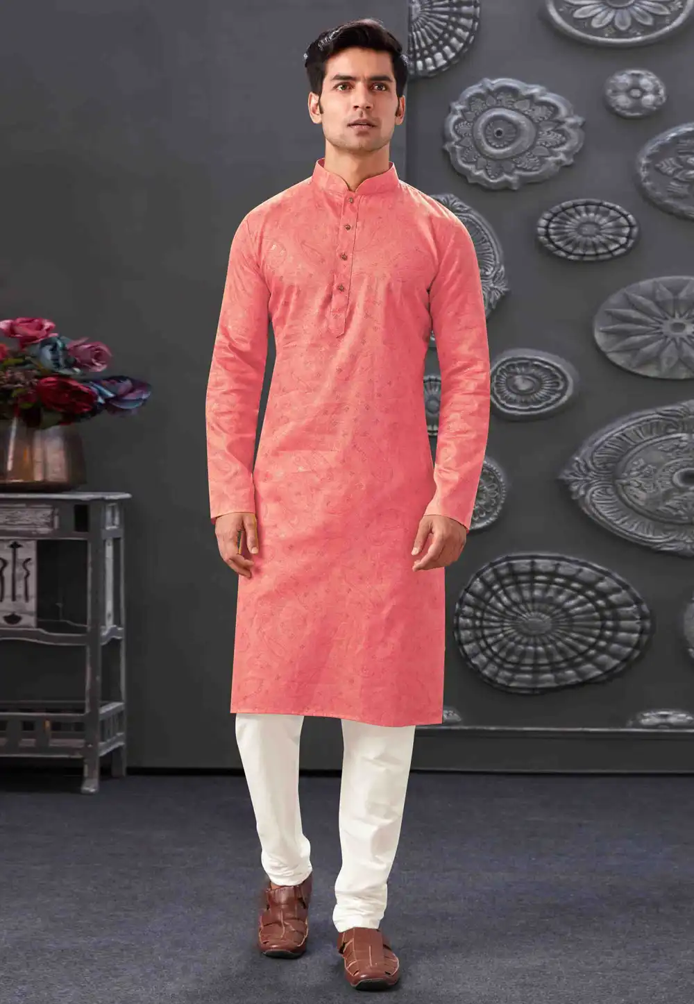 Pink Cotton Kurta Pajama 288044