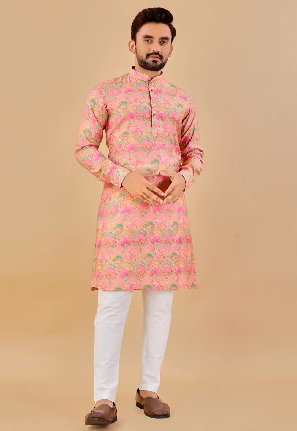 Pink Cotton Kurta Pajama 290093