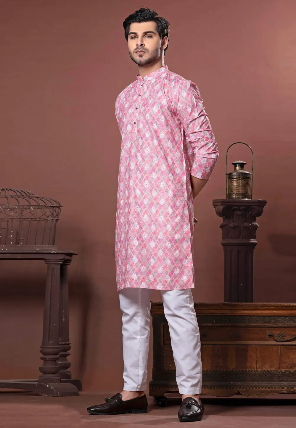 Pink Cotton Kurta Pajama 302115