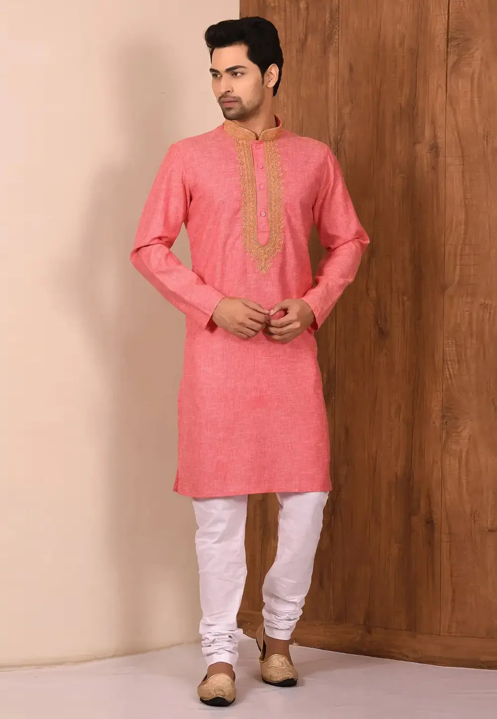 Pink Cotton Kurta Pajama 300748