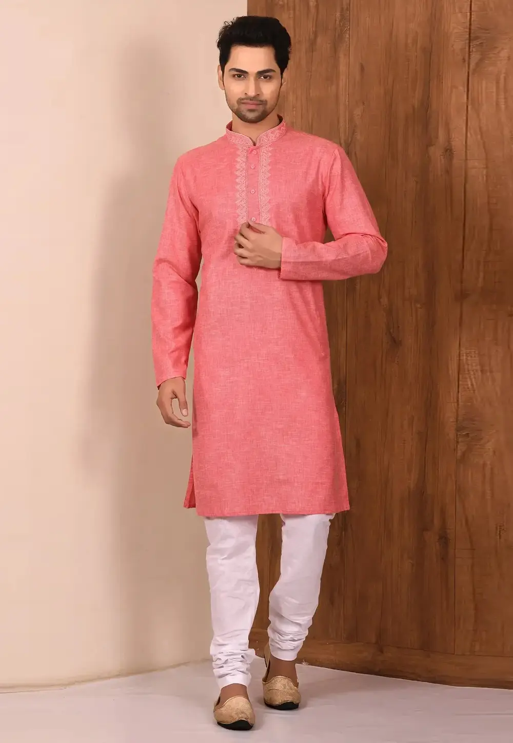 Pink Cotton Kurta Pajama 300751