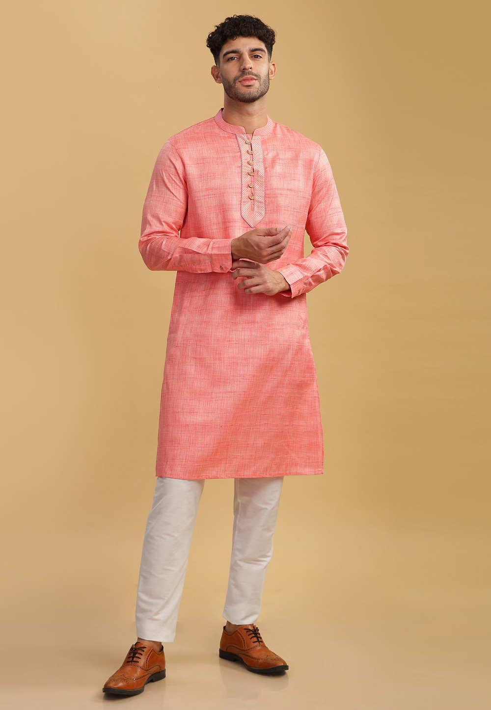 Pink Cotton Kurta Pajama 284166