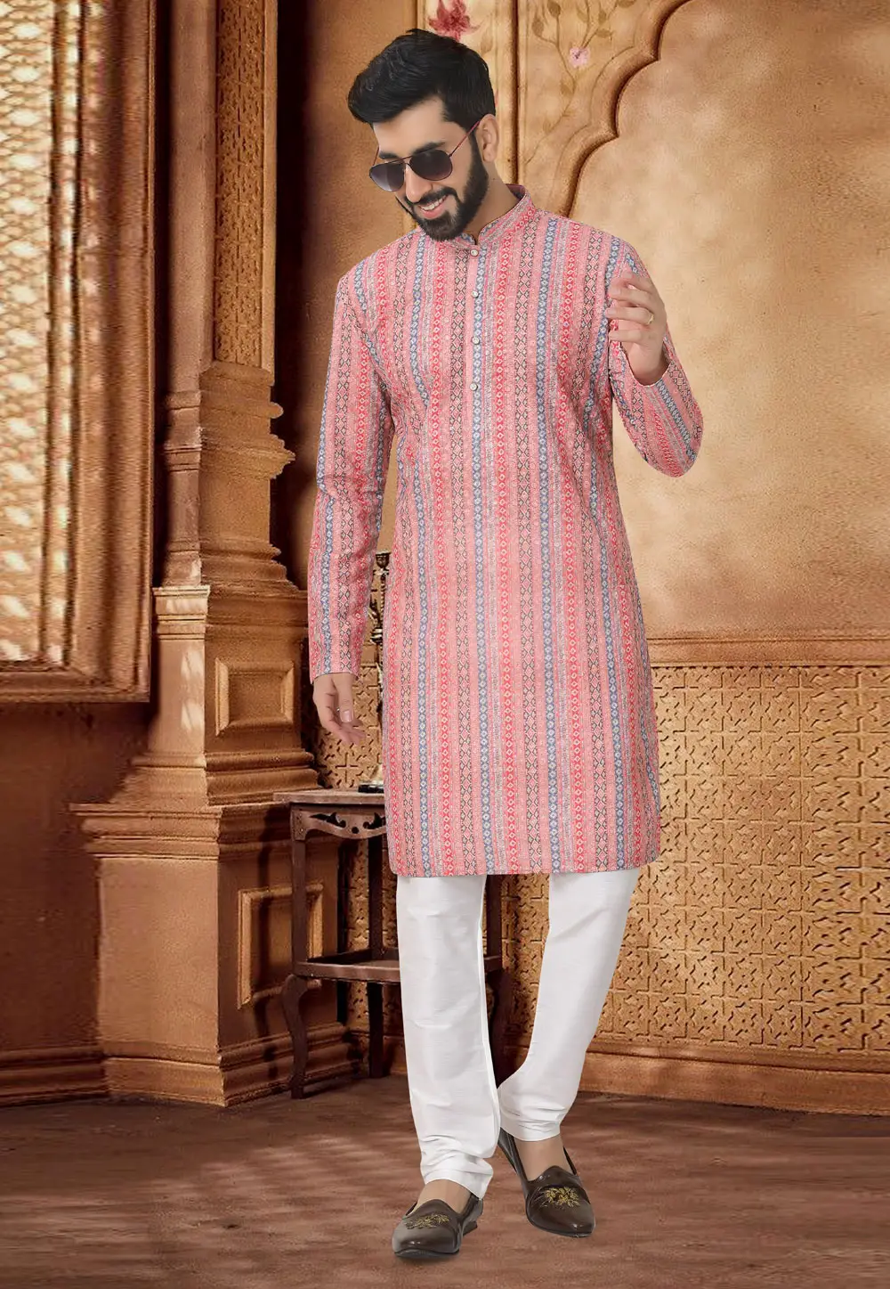 Pink Cotton Kurta Pajama 296931