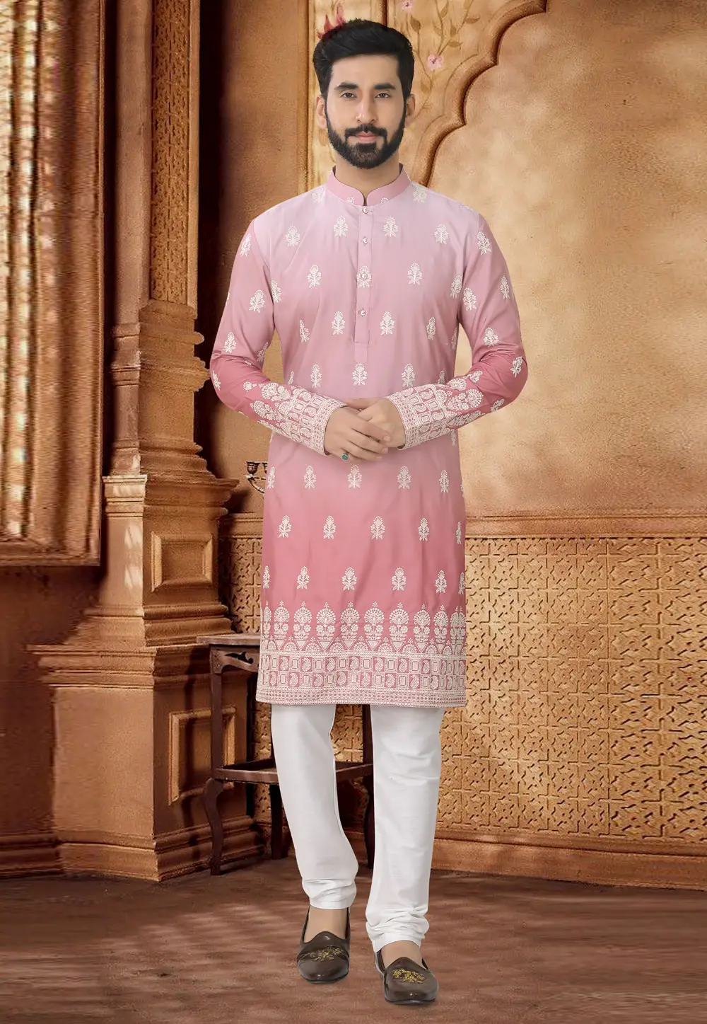 Pink Cotton Kurta Pajama 296935