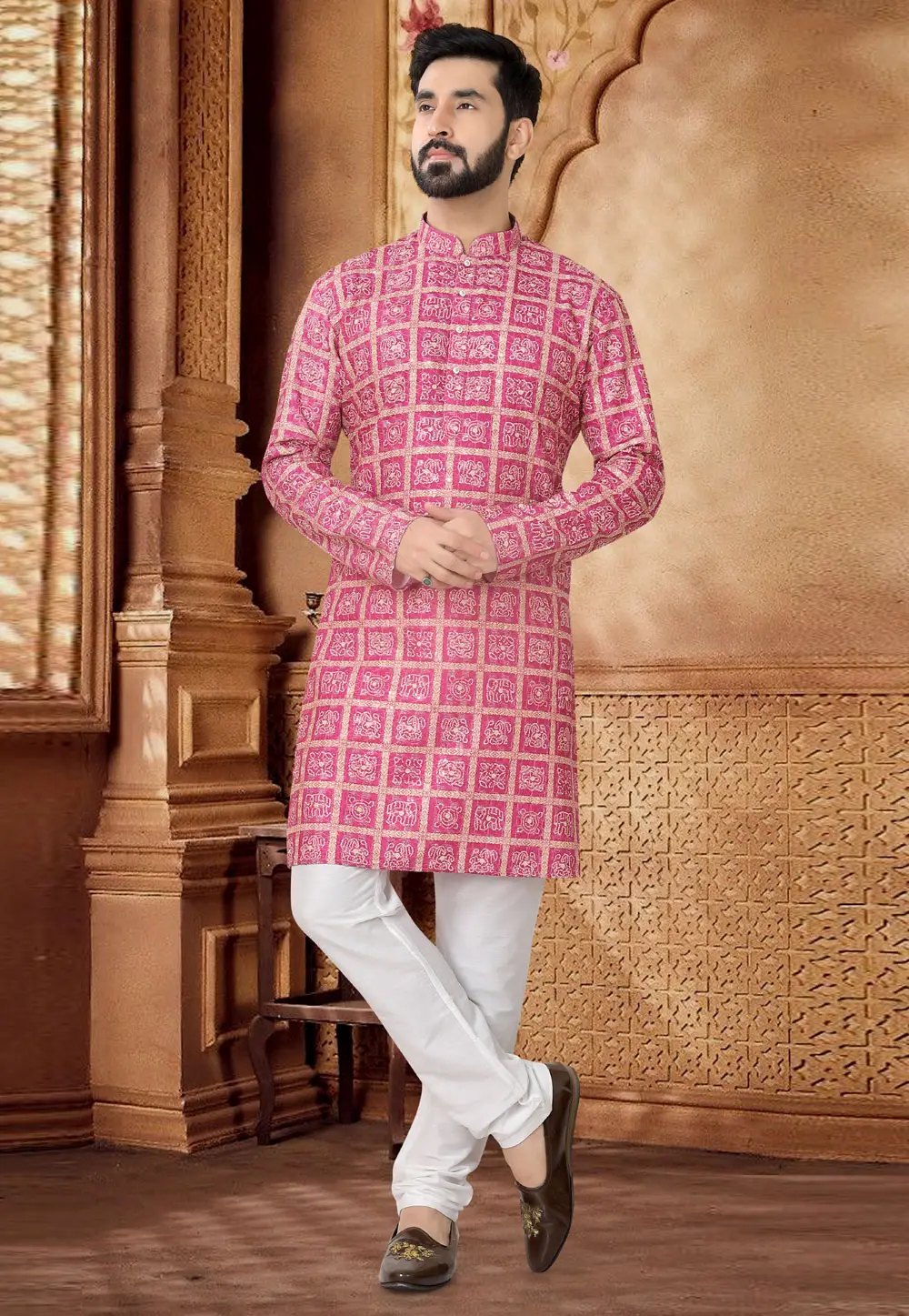 Pink Cotton Kurta Pajama 296939