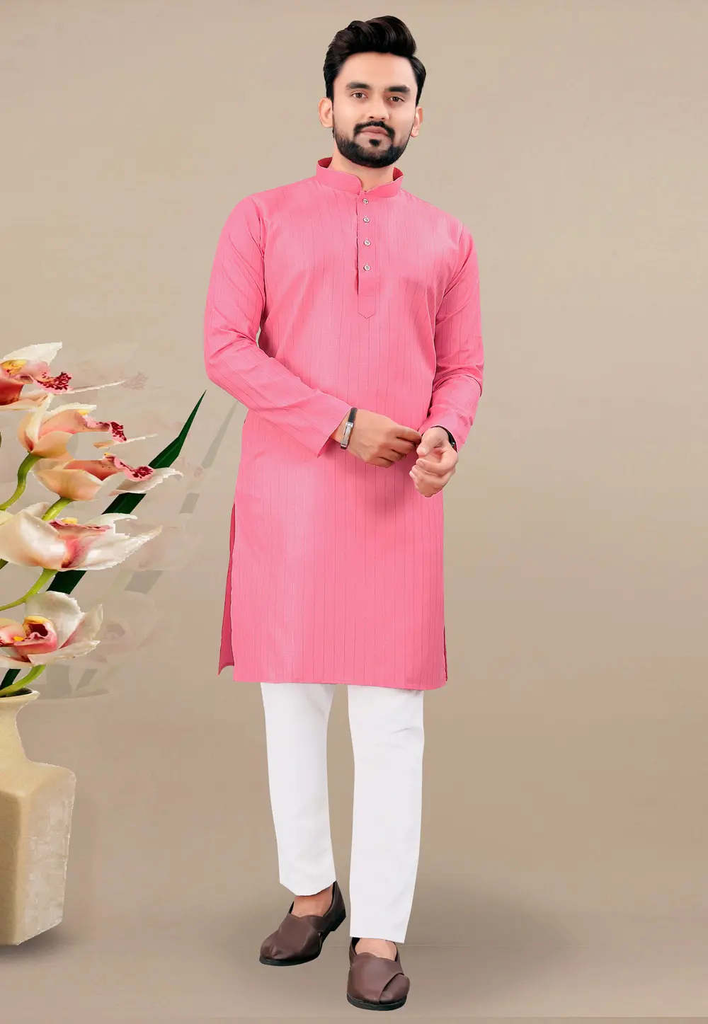 Pink Cotton Kurta Pajama 298441