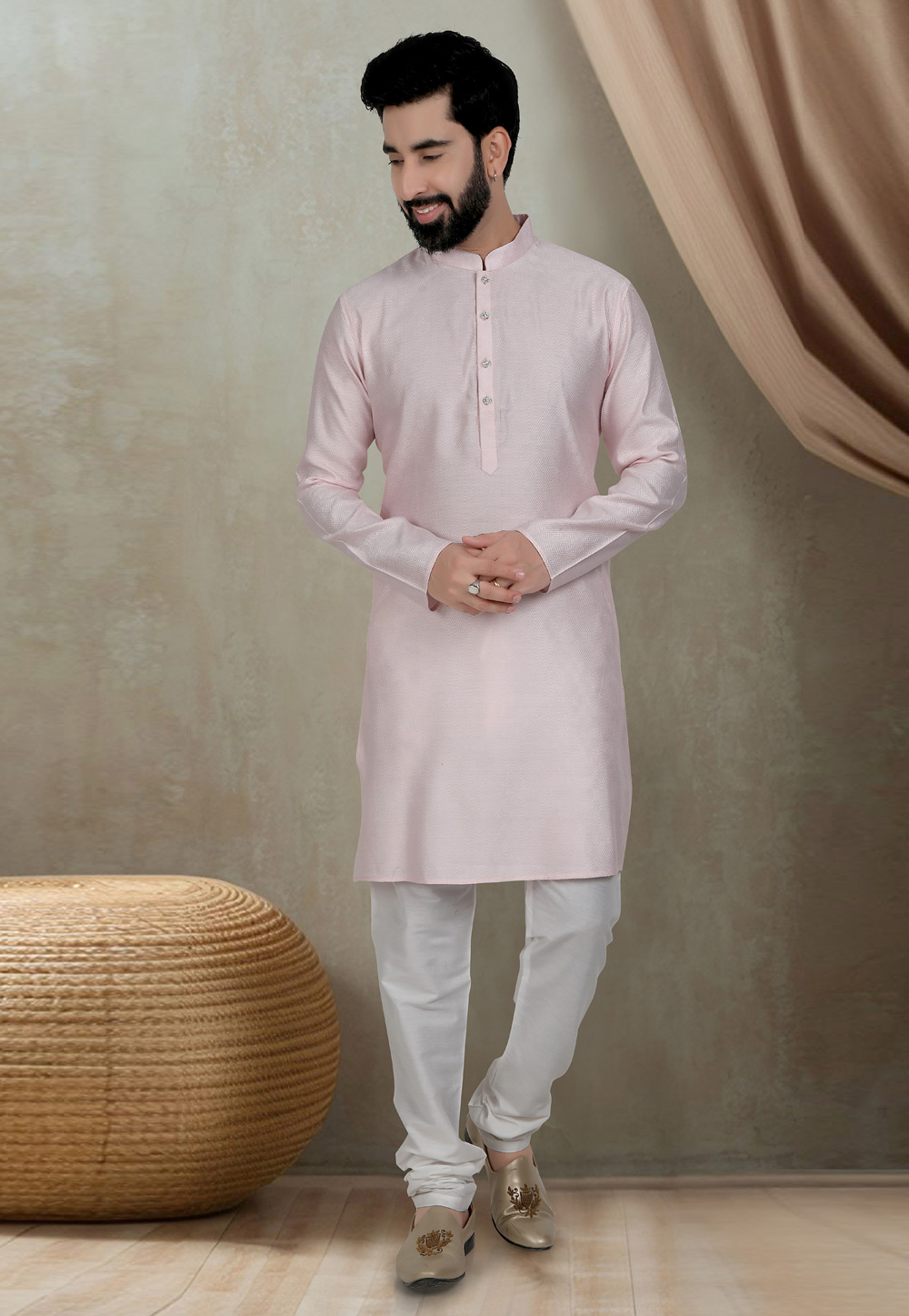 Pink Cotton Kurta Pajama 310806