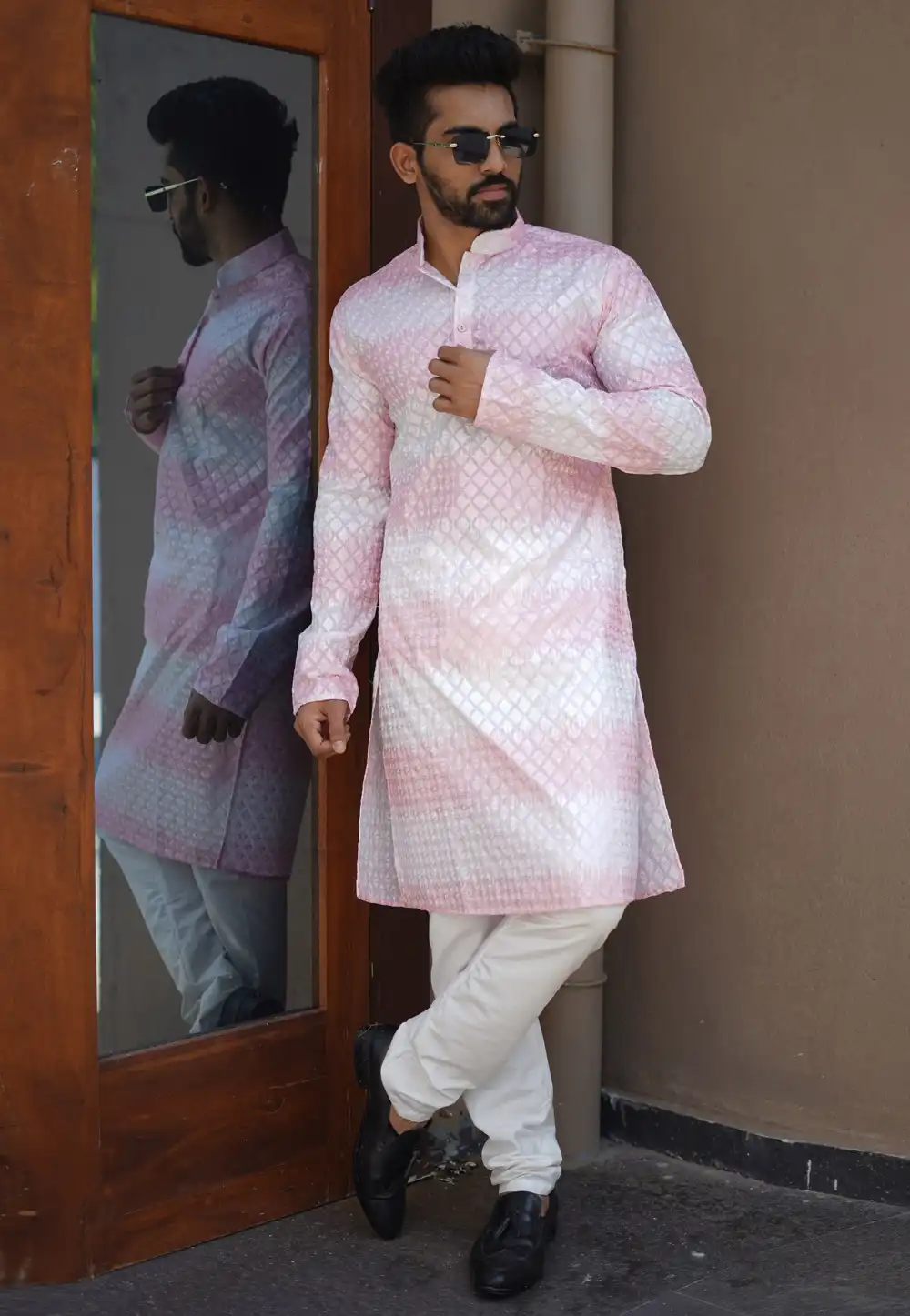 Pink Cotton Kurta Pajama 293404