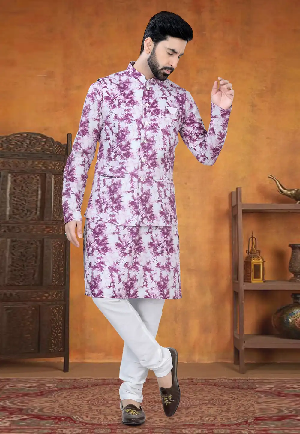 Pink Cotton Kurta Pajama With Jacket 294996